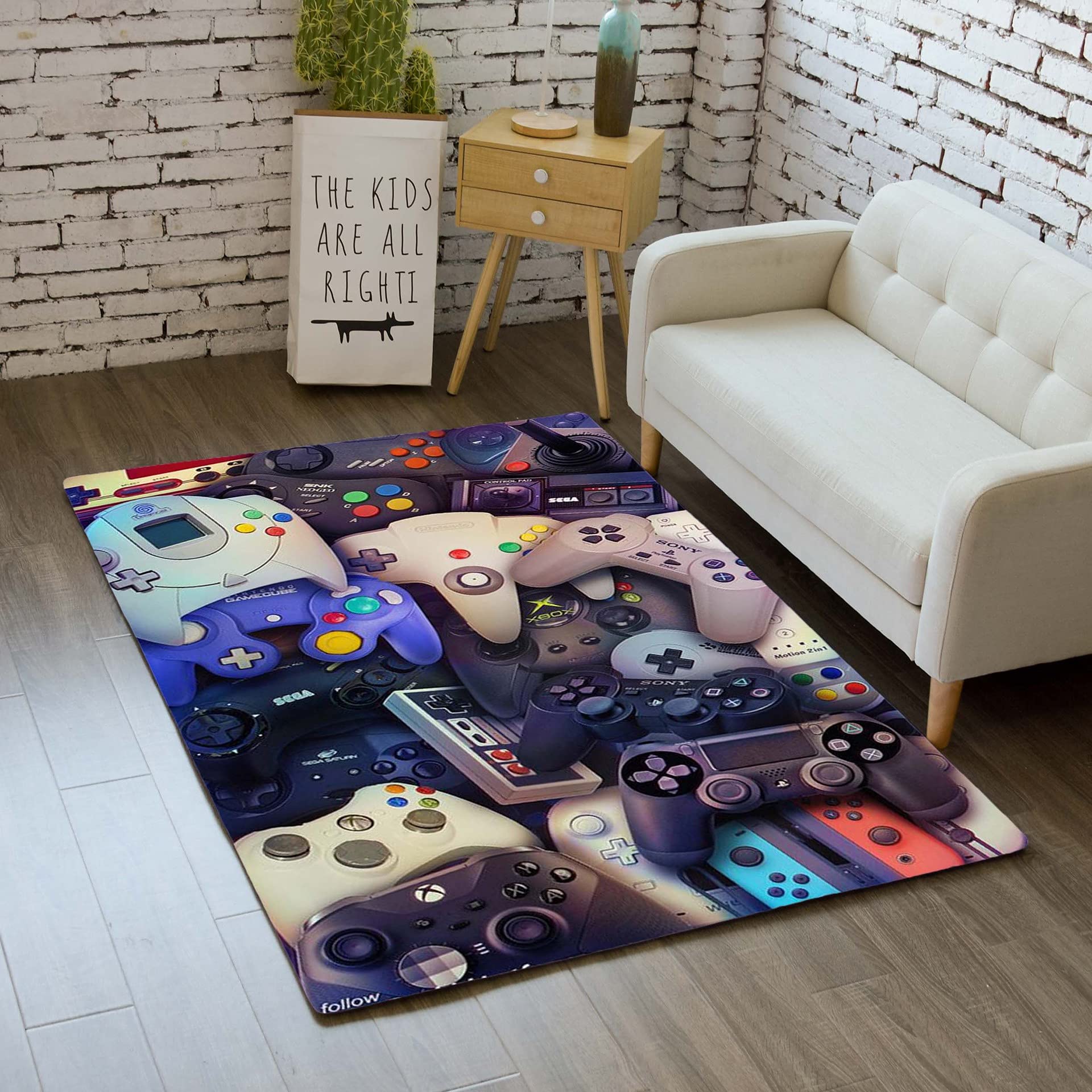 3D Printed Gamer Rug for Boys - Non-Slip Gamepad Carpet for Bedroom & Playroom (79x63 in) - Perfect for Gaming & Decor