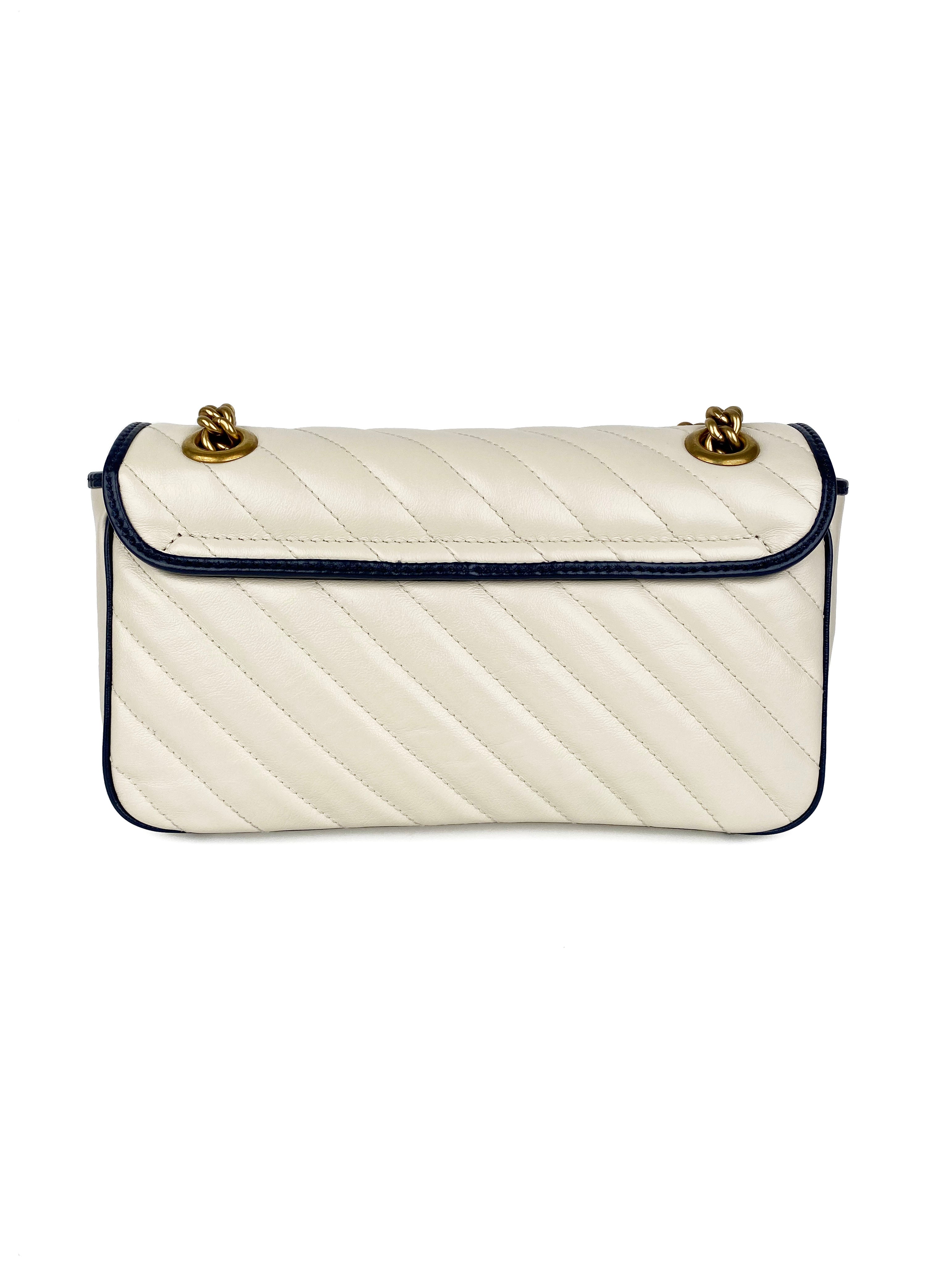 Gucci GG Marmont Torchon Shoulder Bag in White & Blue | Luxury Designer Handbag for Women | Perfect for Date Night, Office & Special Occasions