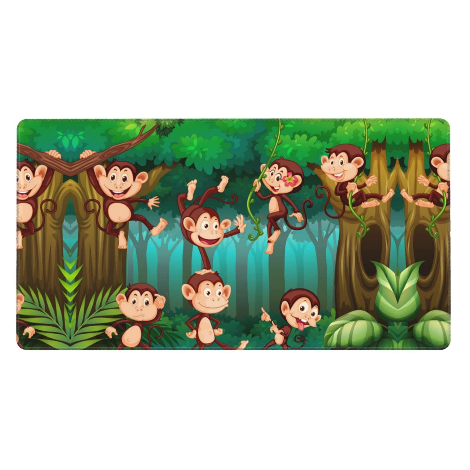 Cute Monkey Mouse Pad - Large Extended Rubber Desk Mat (29.5x16 inches) for Keyboard & Mouse - Perfect for Gaming, Office Work & Home Computer Setup