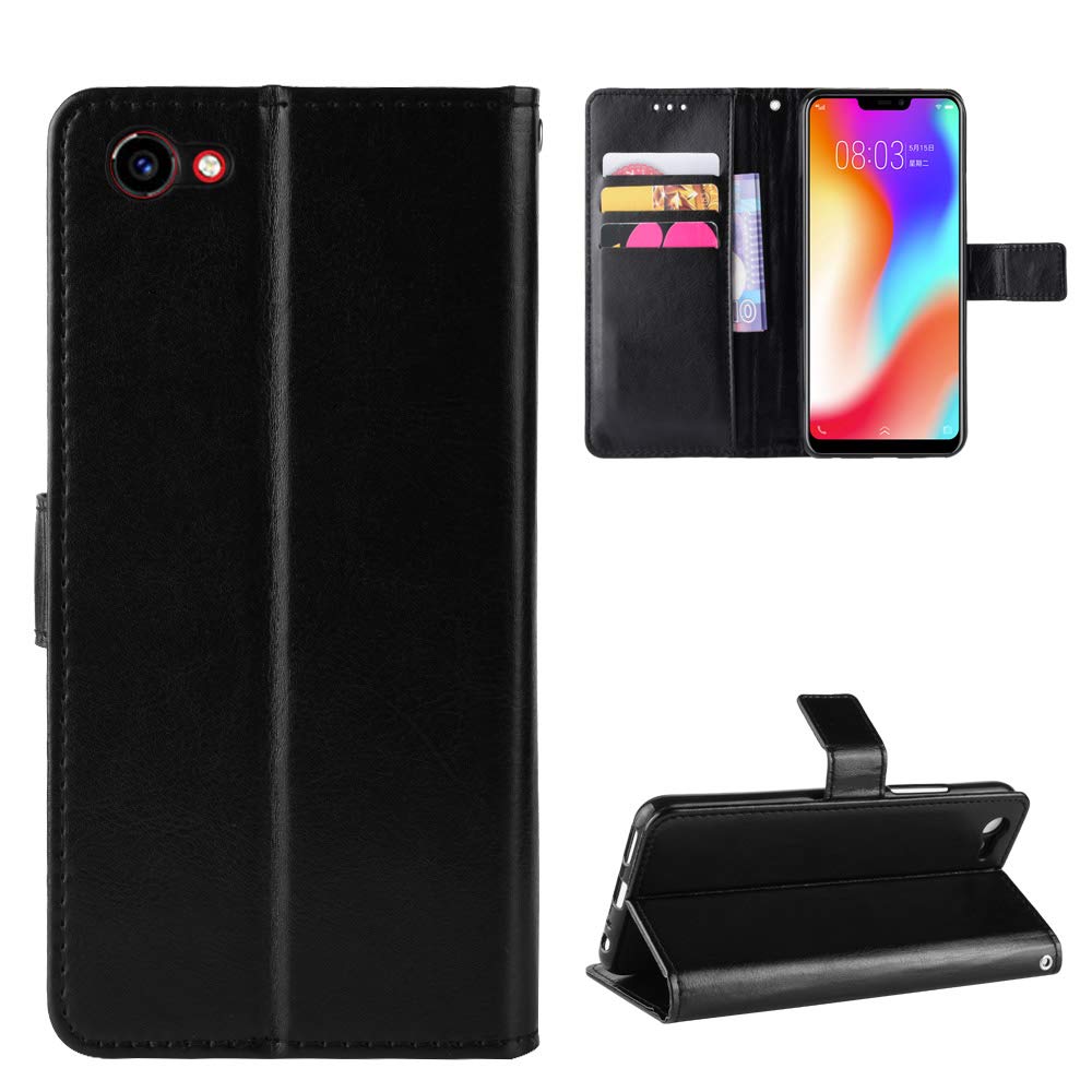 Premium Leather Flip Case for Vivo Y81 with Card Slots & Kickstand - Slim Protective Phone Cover for Wallet, ID Cards & Hands-Free Viewing (Black)
