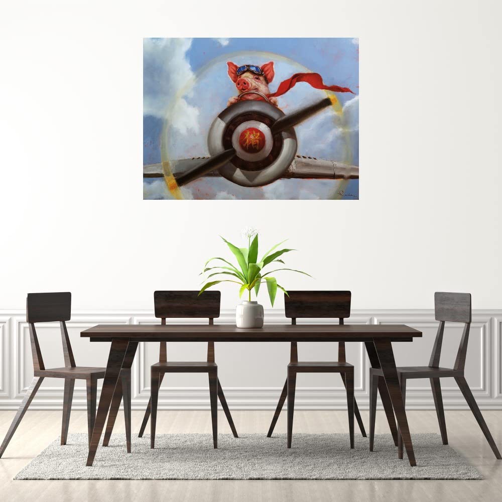 When Pigs Fly Canvas Wall Art by Lucia Heffernan - 46x35 Inch Ready-to-Hang Fine Art Painting for Living Room, Bedroom, Office Decor - Whimsical Animal Artwork Perfect for Home, Bar & Dining Room Wall Decor