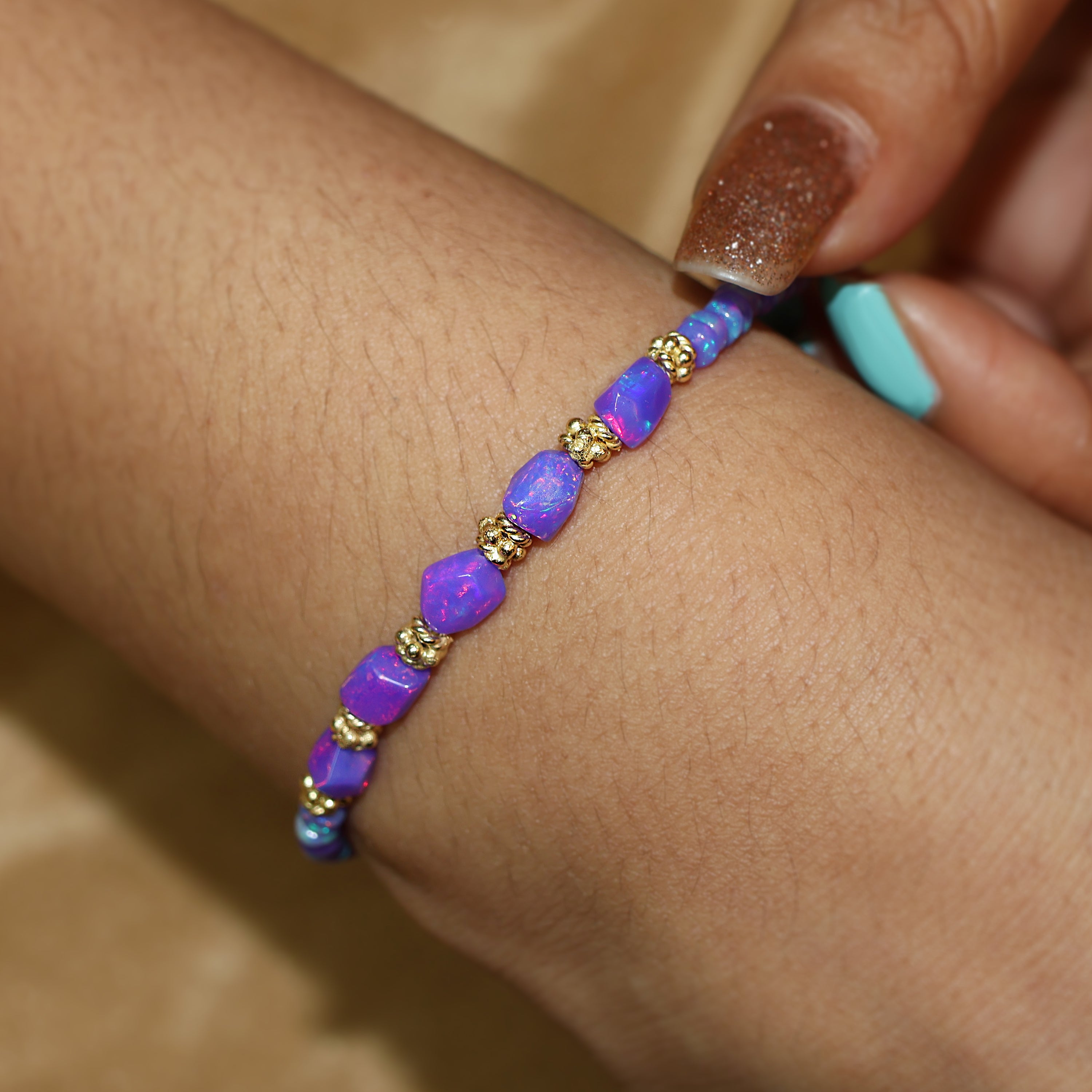Natural Lavender Opal Tumble Beaded Dainty Bracelet for Women - Elegant Boho Jewelry Gift for Birthday, Wedding & Everyday Wear