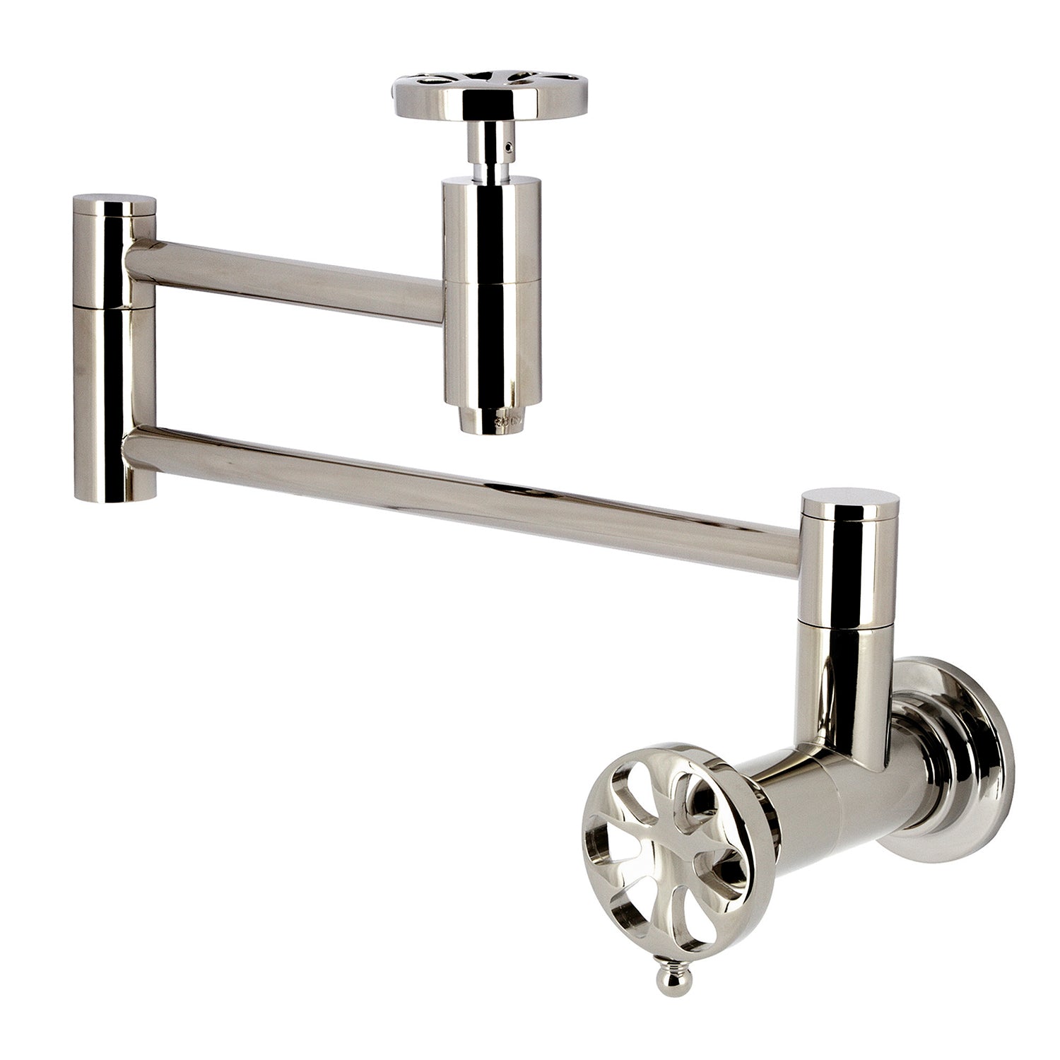 Belknap KS8106RX Two Handle Wall Mount Pot Filler Faucet in Polished Nickel - Perfect for Kitchen Sink & Stove Area, Ideal for Cooking & Filling Large Pots