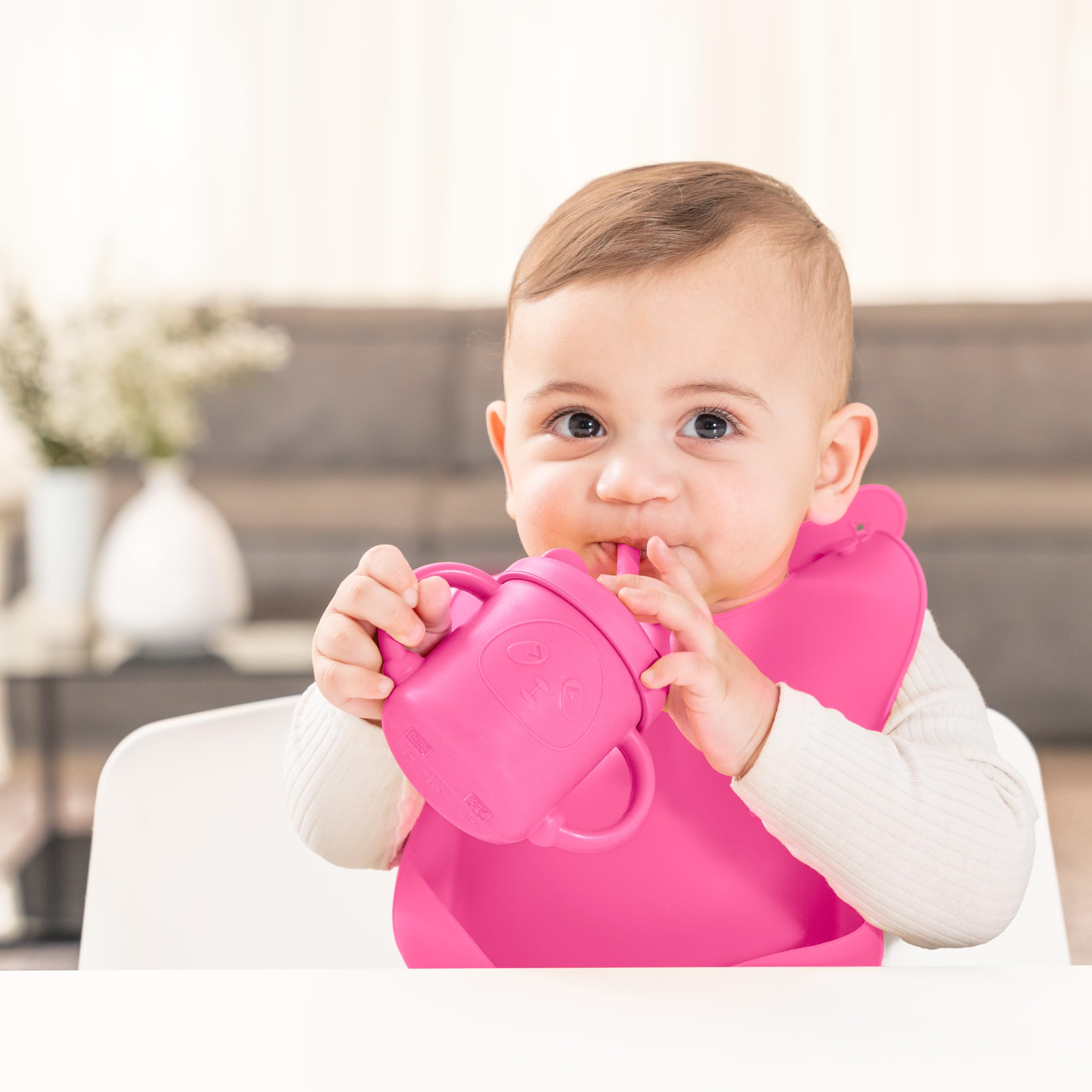 Complete Silicone Baby-Led Weaning Set - 15-Piece Animal-Themed Toddler Feeding Essentials with Bib, Suction Plate, Bowl, Forks, Spoons, Sippy Cup & Straws (Cheeky Pink) - Perfect for Mess-Free Mealtime & Early Self-Feeding Development