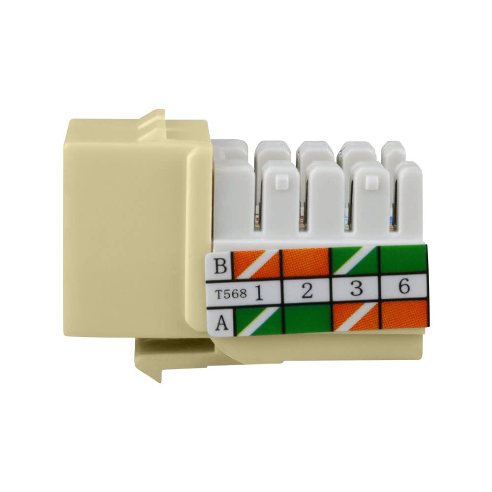 Cat6 Keystone Jack 10-Pack in Ivory - High-Speed Ethernet Network Jack for Home & Office Networking, Wall Plate Installation, and Data Center Use