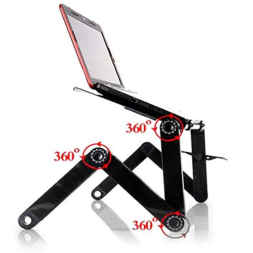 Adjustable Laptop Stand for Bed & Office - Foldable Lap Desk with Cooling Fan & Large Mouse Pad - Portable Laptop Riser for Working, Studying, Gaming in Bed, Couch or Office (Black)