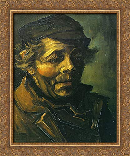 Vincent van Gogh 'Head of a Peasant' 20x24 Inch Framed Canvas Art - Gold Ornate Wood Frame Wall Decor for Living Room, Bedroom & Office