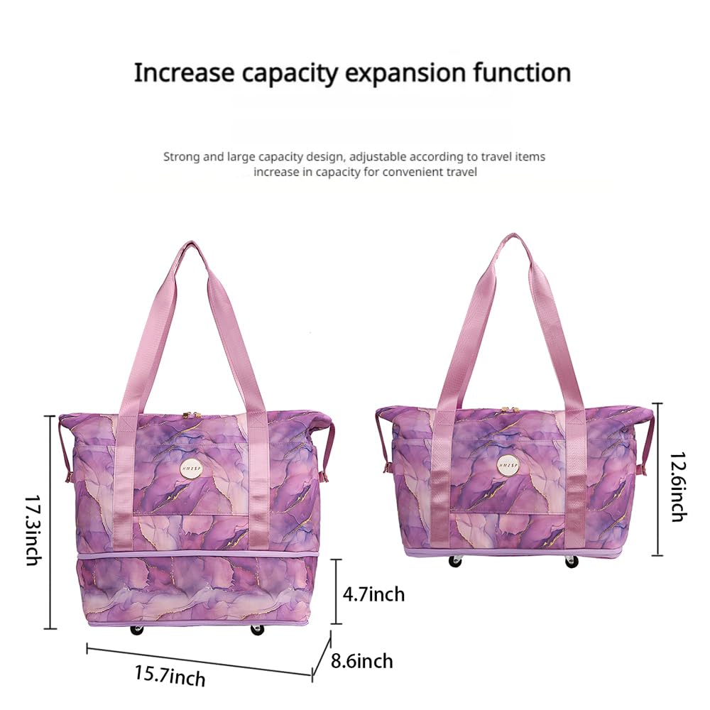 Large Waterproof Travel Duffel Bag with Wheels - Lightweight Sports Tote Gym Bag with Dry & Wet Separation - Perfect for Gym, Vacation, Camping & Weekend Getaways