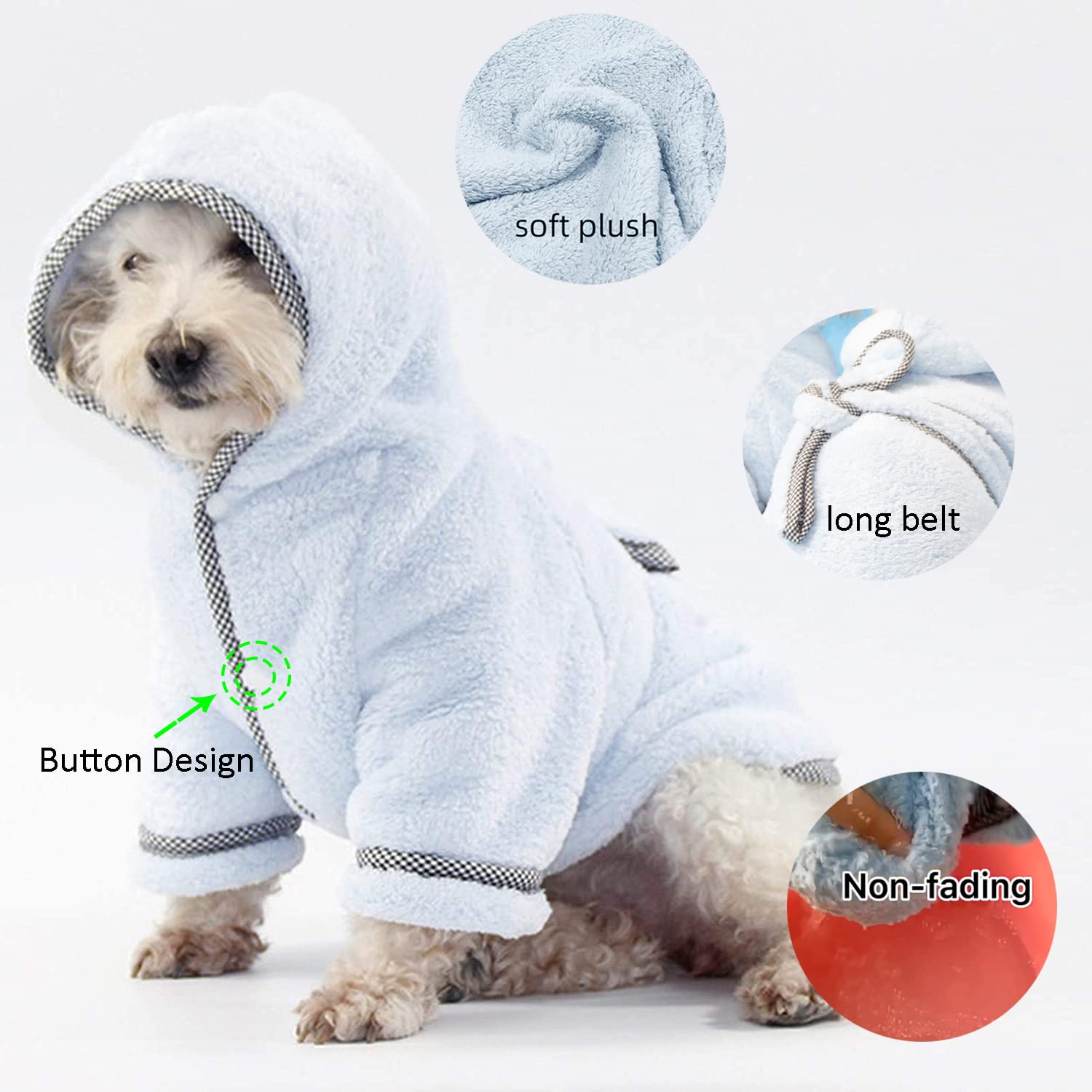 Premium Dog Bathrobe - Microfiber Fast Drying Absorbent Hooded Bath Towel for Small Medium Large Dogs & Cats (3XL, Light Cyan) - Perfect for Post-Bath, Grooming & Spa Days at Home