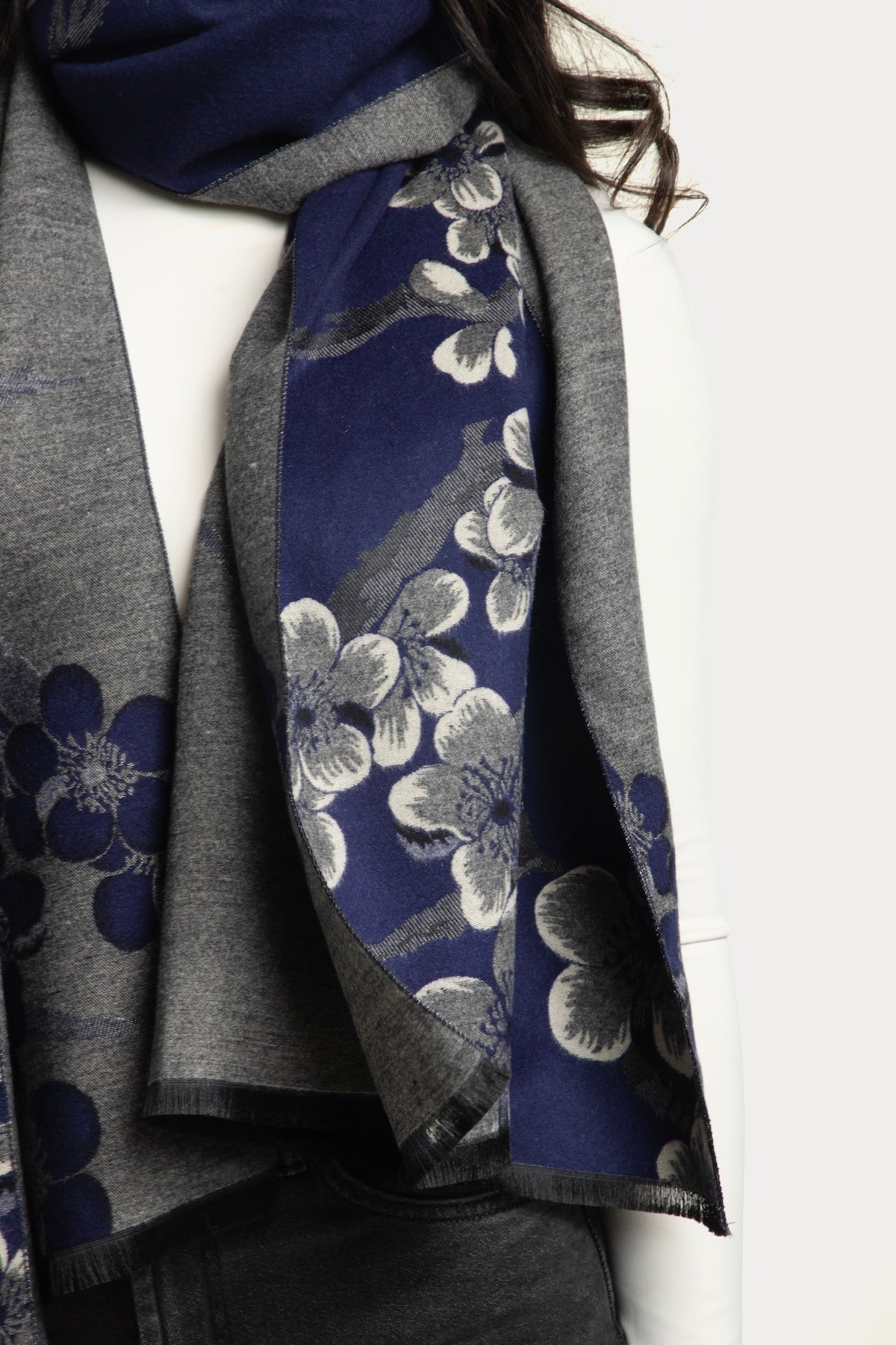 Two-Tone Floral Reversible Scarf - Soft Lightweight Womens Fashion Accessory for Spring & Fall Outfits, Travel and Office Wear