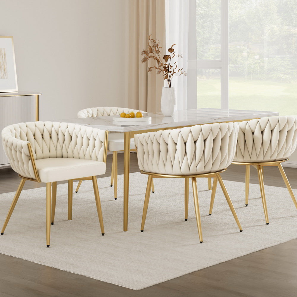 4-Piece Artiss Velvet Dining Chair Set - Luxurious Beige Upholstered Armchairs for Elegant Dining Room & Home Decor