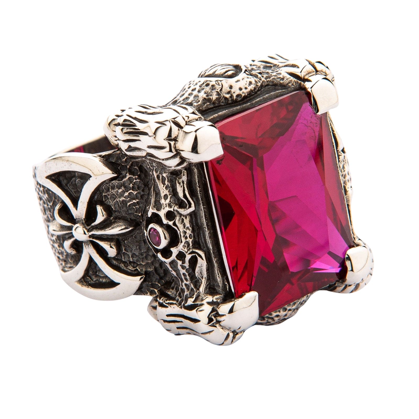 Red Ruby Dragon Claw Sterling Silver Men's Ring - Handcrafted Jewelry for Gifts, Fantasy Cosplay & Medieval Style Accessories