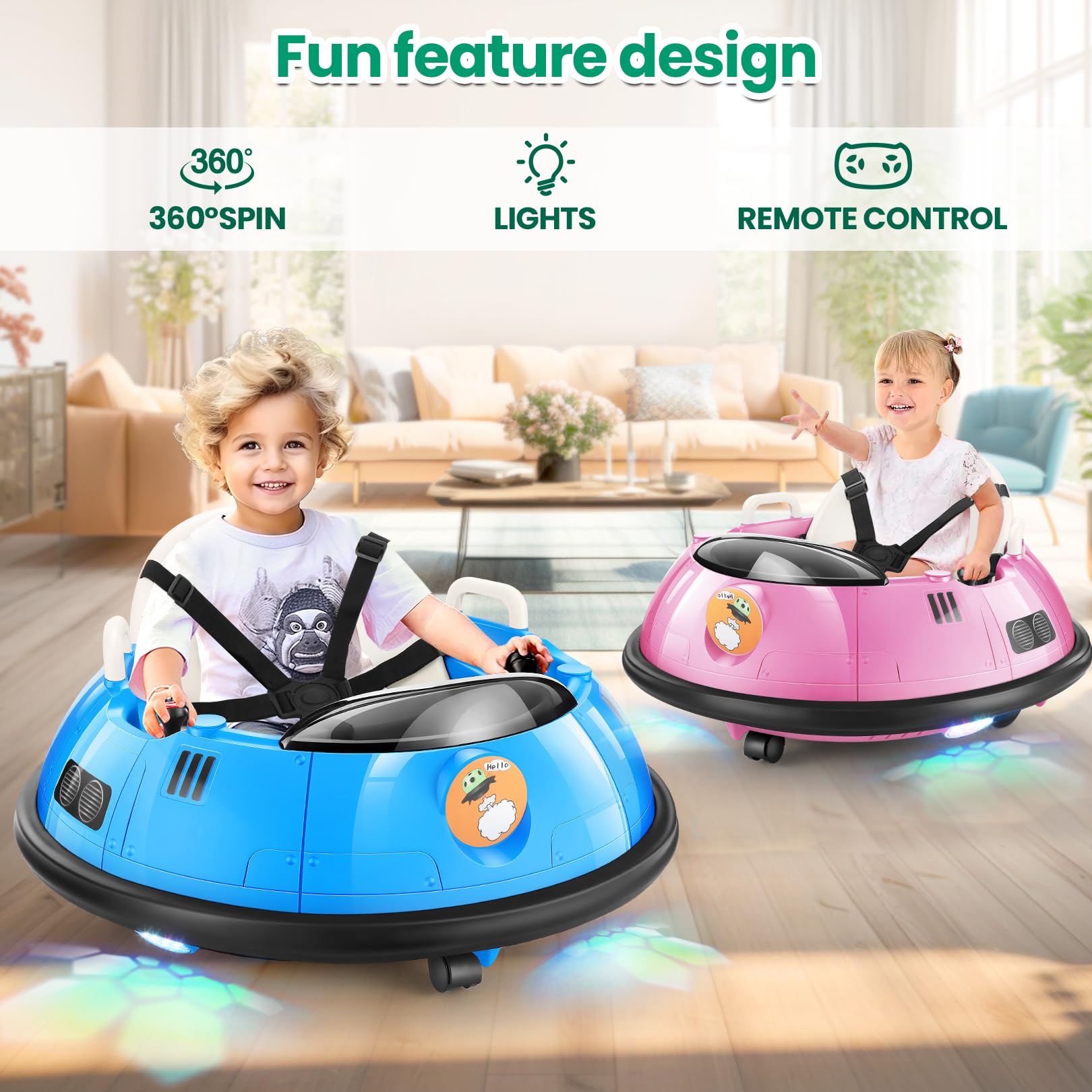 Hikole Electric Bumper Car for Kids - Remote Control Ride-On Toy with Flashing LED Lights, 360° Spin & Safety Belt | Perfect Birthday Gift for Boys & Girls (Blue) | Indoor/Outdoor Play, Backyard Fun, Birthday Parties & Family Entertainment
