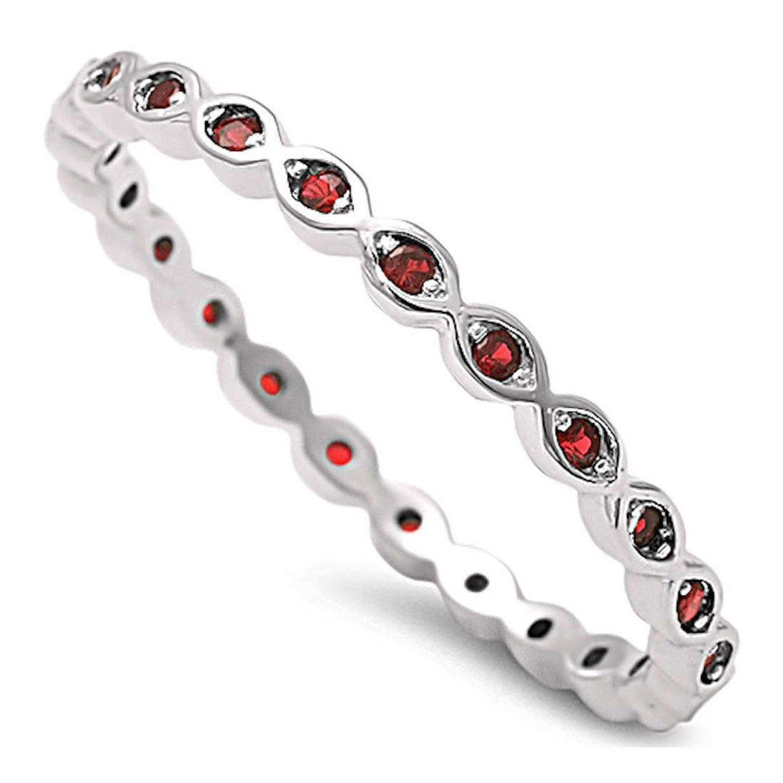 2mm Full Eternity Stackable Band Ring - Round Simulated Pink Ruby 925 Sterling Silver for Women | Wedding, Anniversary, Valentine's Day Gift Idea
