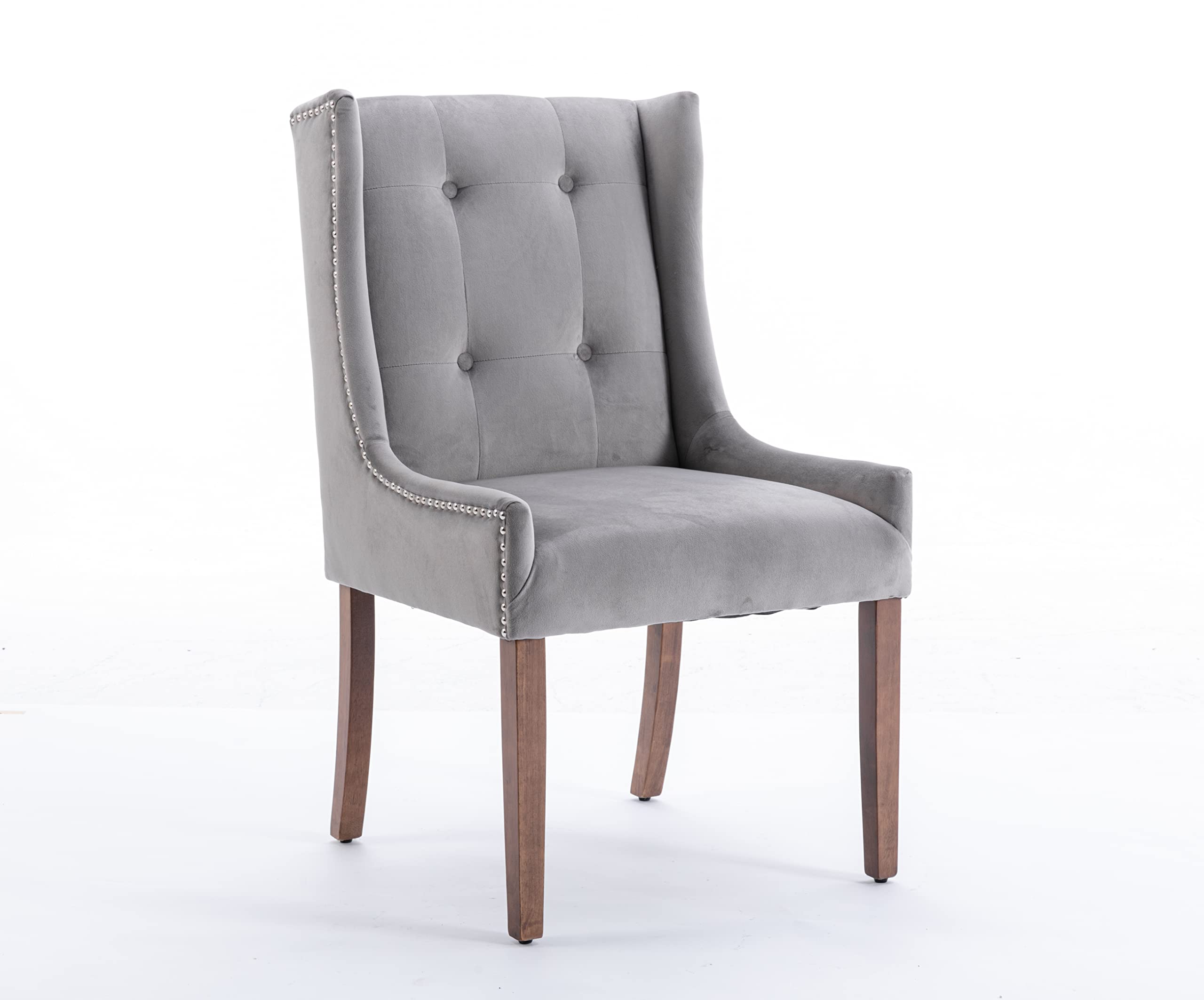 LUKYRA Classic Gray Velvet Upholstered Wingback Dining Chair with Solid Wood Legs - Elegant Home Dining Room Furniture for Kitchen, Living Room & Office