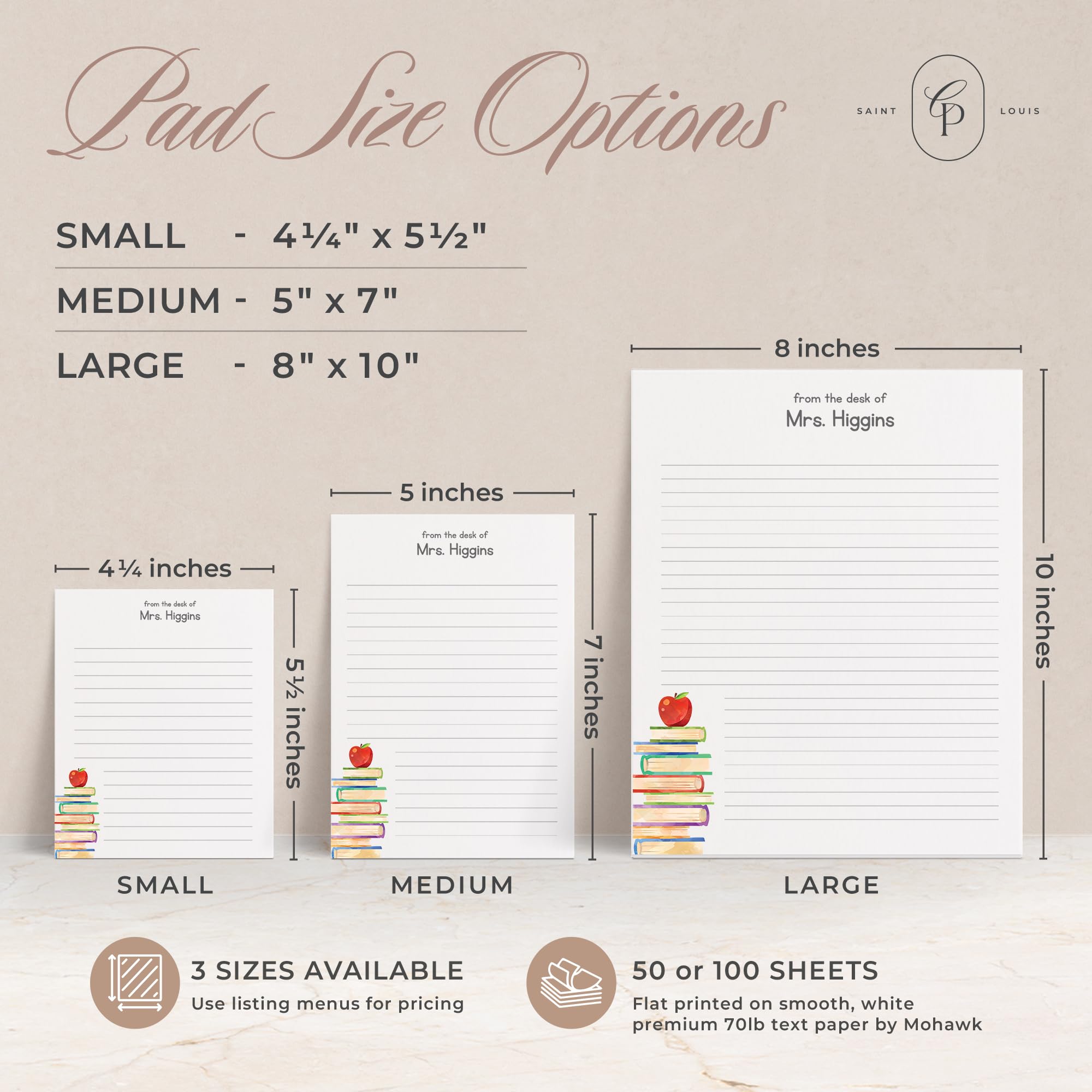 Personalized Teacher Notepads with Name - Custom From the Desk Of Notepads, Stack of Books & Apple Design To-Do List Notepad - Perfect Teacher Appreciation Gifts & Classroom Stationery | Great for Lesson Planning, Grading Papers & Teacher Organization