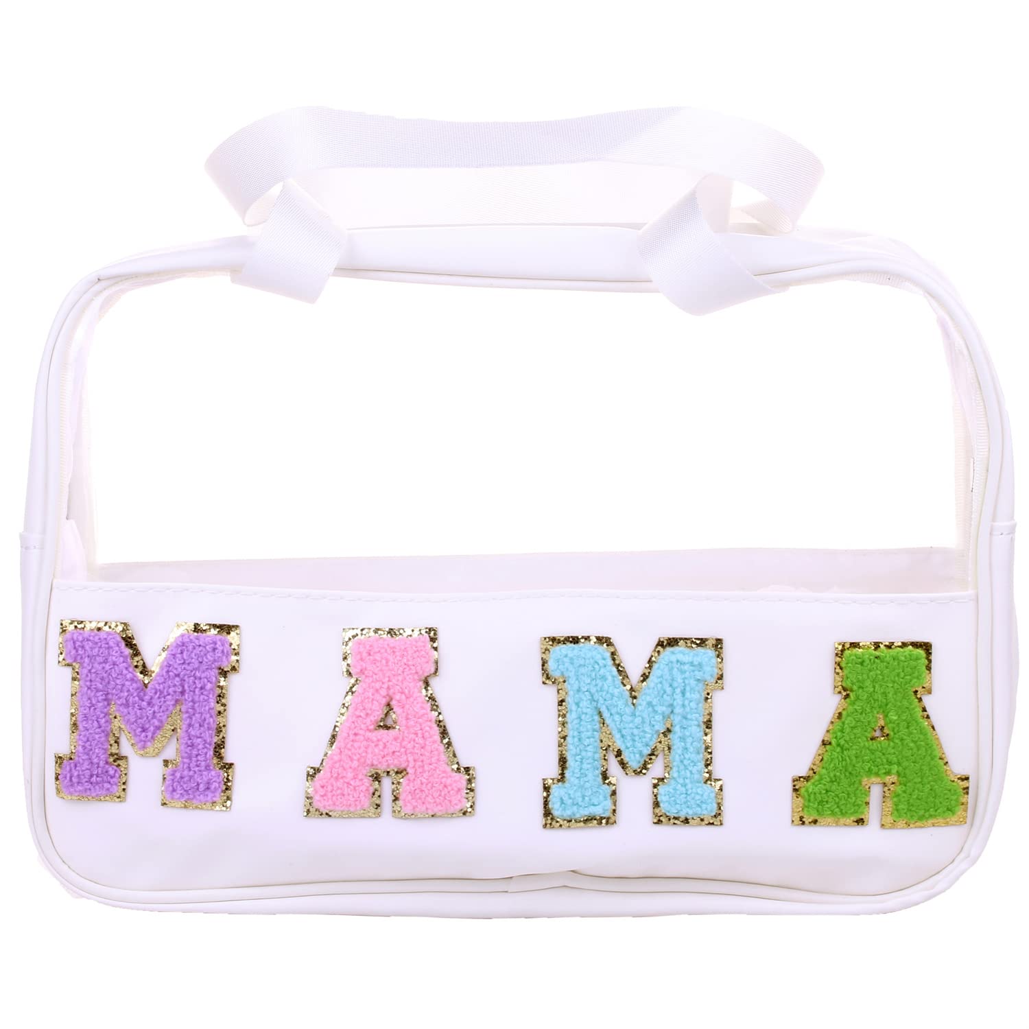 Waterproof Large Travel Cosmetic Bag - PU Leather & Clear PVC Makeup Organizer Toiletry Storage Tote for Women | Perfect for Airplane Carry-on, Gym Essentials & Daily Beauty Products (MAMA-White)