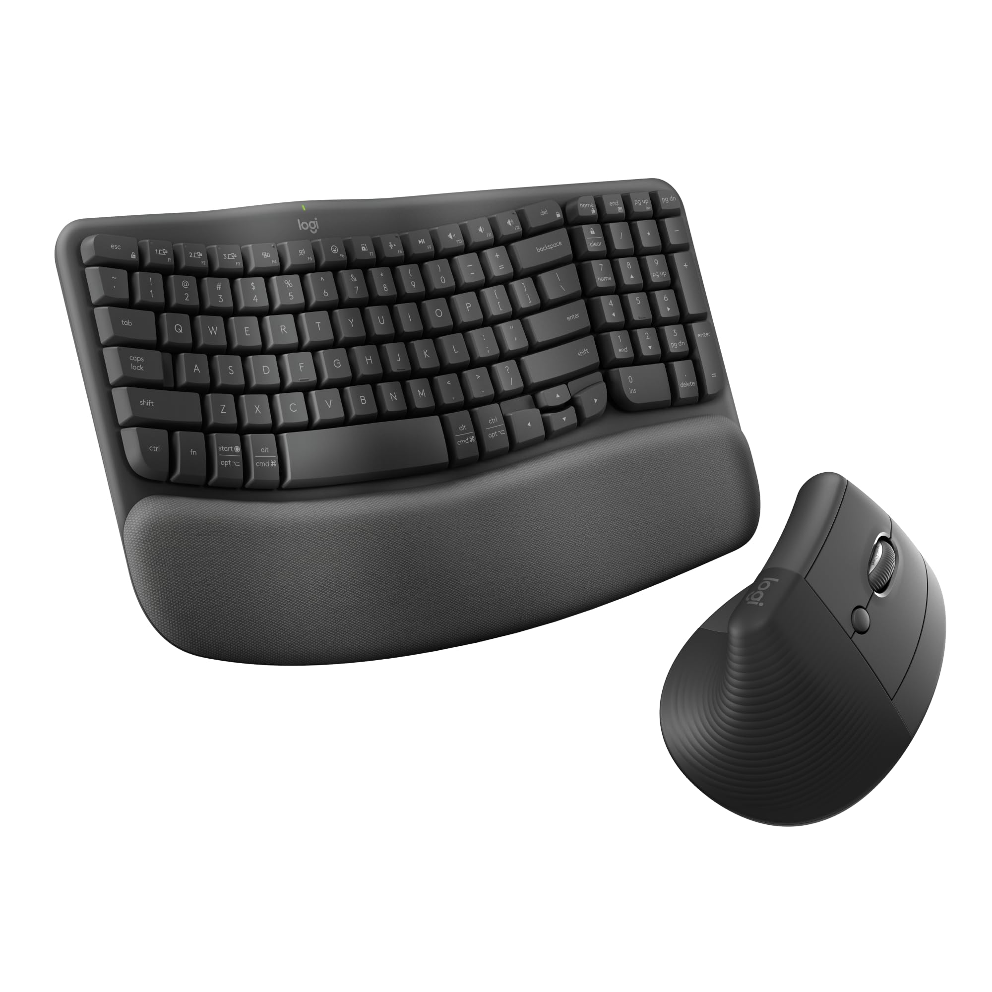 Logitech Wave Keys & Lift Vertical Ergonomic Wireless Keyboard and Mouse Bundle - Comfortable Palm Rest, Easy-Switch Bluetooth for Windows/Mac (Graphite) - Perfect for Office Work, Home Use, and Long Computing Sessions