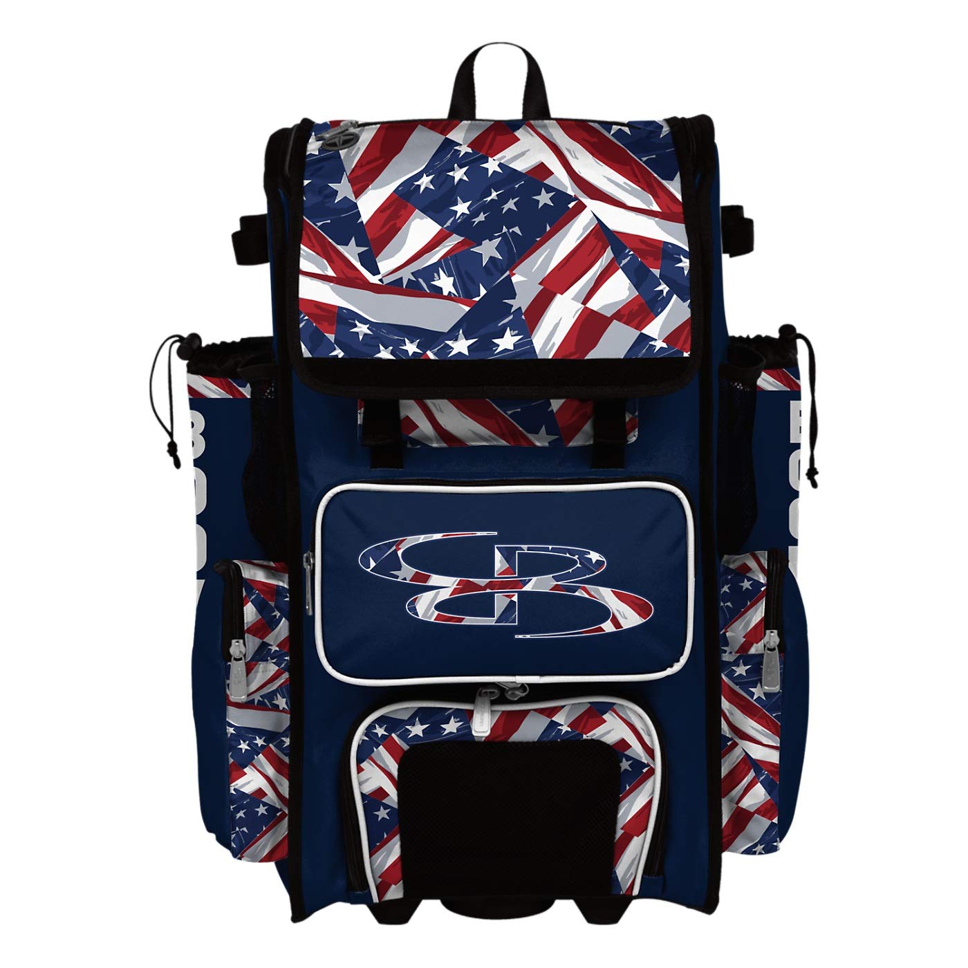 Boombah Superpack Hybrid Rolling Bat Bag - USA Independence Navy/Red/White - Wheeled & Backpack Baseball Equipment Bag for Travel & Sports | Perfect for Baseball Players, Coaches & Teams
