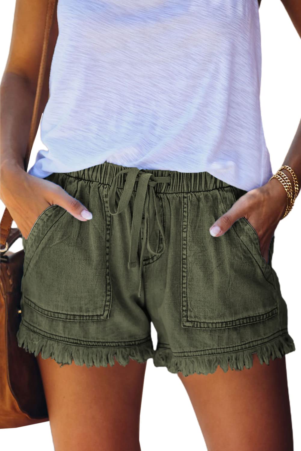 GOLDPKF Women's Denim Jean Shorts - Mid Waist Stretchy Ripped Distressed Denim Shorts for Women | Casual Summer Outfits, Beach Wear & Street Style Fashion