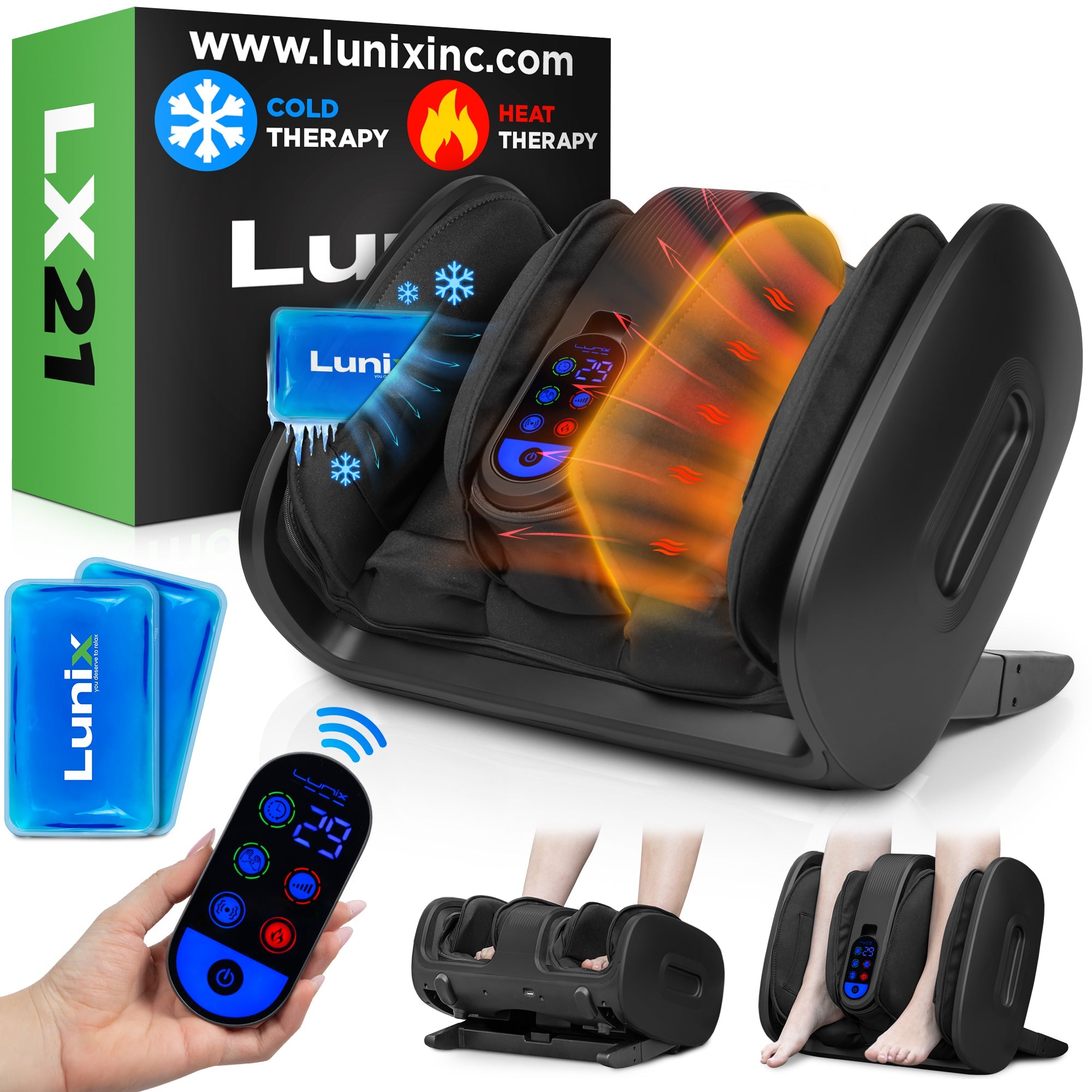 LX21 Shiatsu Foot and Calf Massager with Remote Control - Deep Kneading Massage for Pain Relief, Black - Perfect for Home, Office & Relaxation After Workout