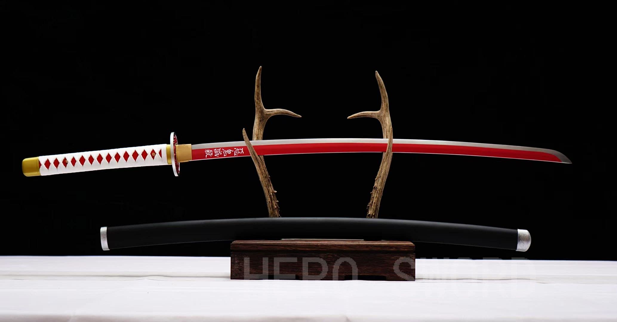 HERO SWORD Japanese Anime Katana - Hand Forged 1045 Carbon Steel Samurai Sword | Full Tang Handmade Demon Slayer Katana | Sharp Practical Blade for Cosplay, Martial Arts & Collection