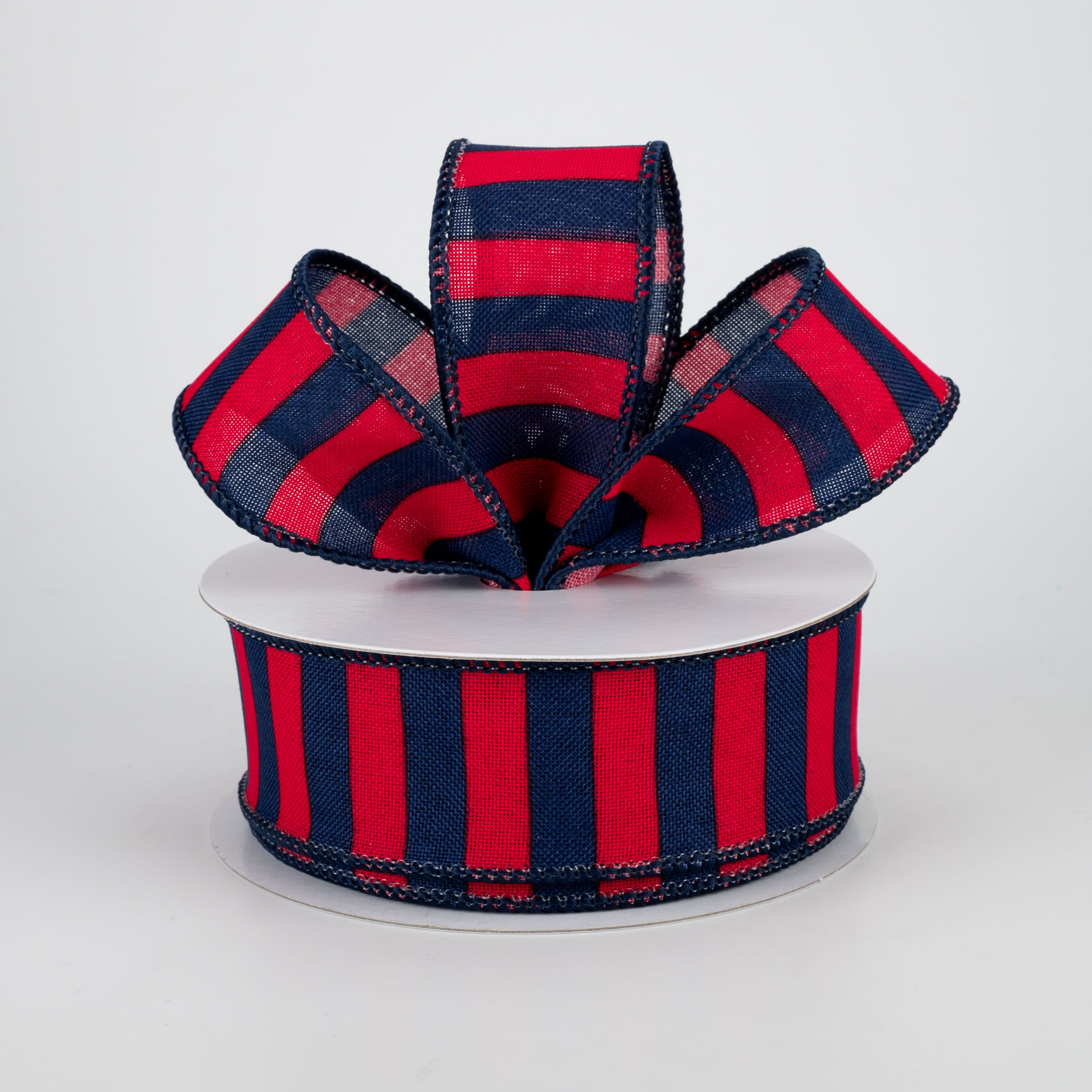 1.5 Inch Medium Stripe Canvas Ribbon - Red & Navy (10 Yards) - Perfect for Gift Wrapping, DIY Crafts, and Home Decor