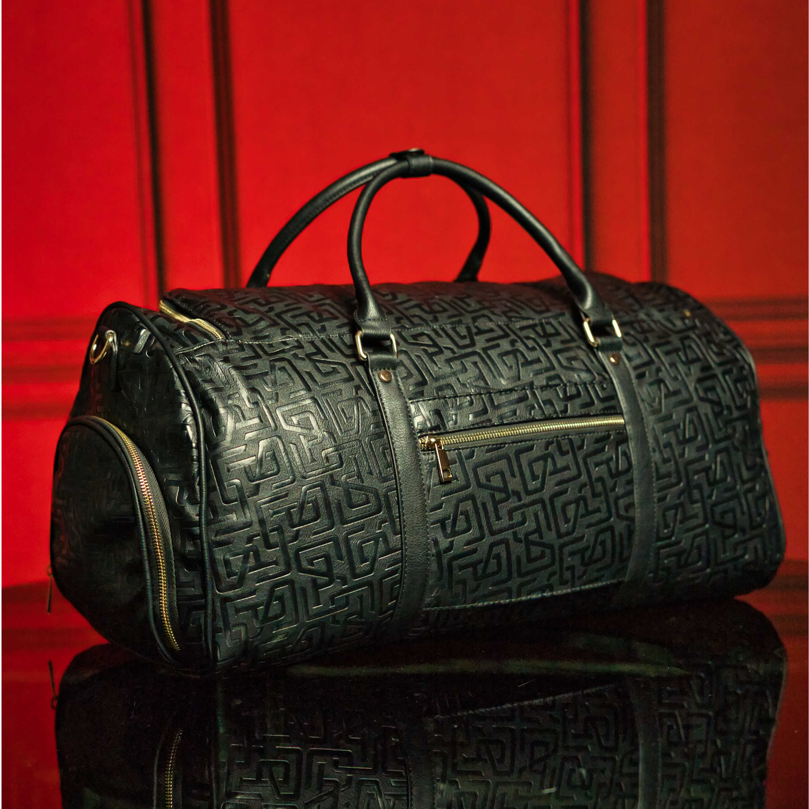 Black Monogram Leather Duffle Bag - Handcrafted Limited Edition (150 Made) - Perfect for Travel, Gym & Weekend Getaways