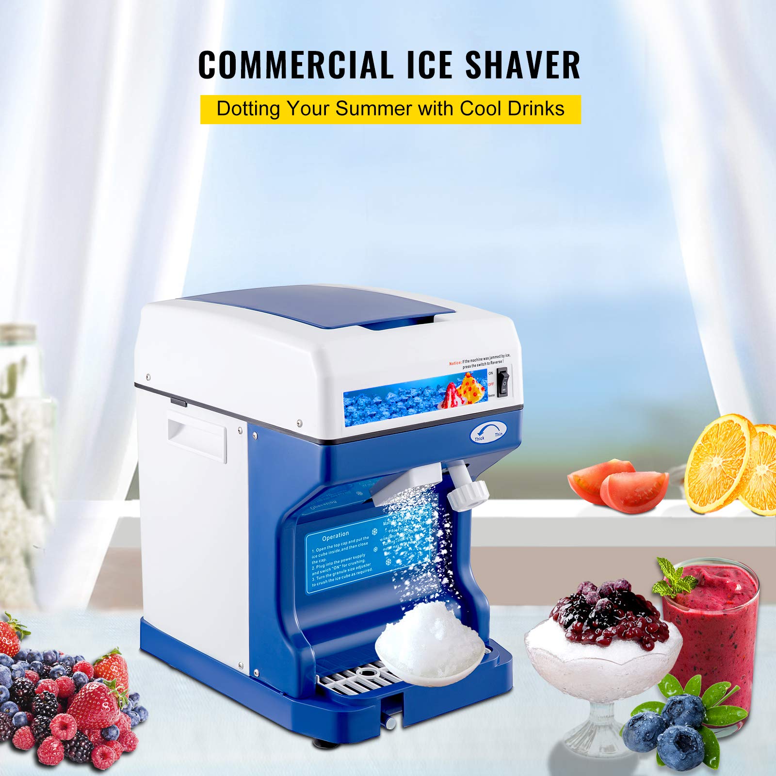 VEVOR 110V 500W Electric Shaved Ice Machine - Adjustable Ice Texture, 265LBs/hr Commercial & Home Use - Perfect for Snow Cones, Cocktails, and Party Treats