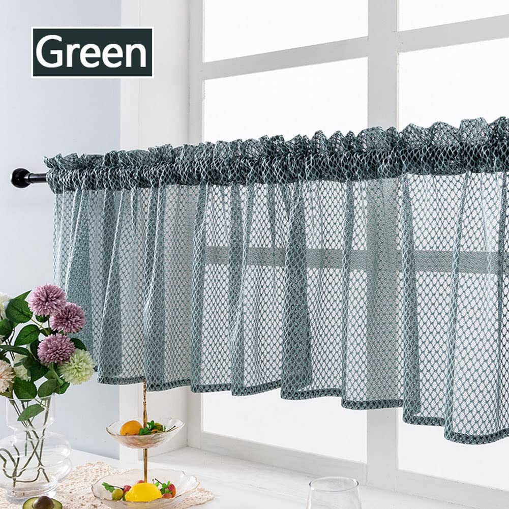 Sheer Mesh Window Curtain Valance for Kitchen, Cafe, Bistro - Modern Rod Pocket Short Curtain Panel (29x24 Inches, Green) - Perfect for Bathroom, Closet & Small Windows