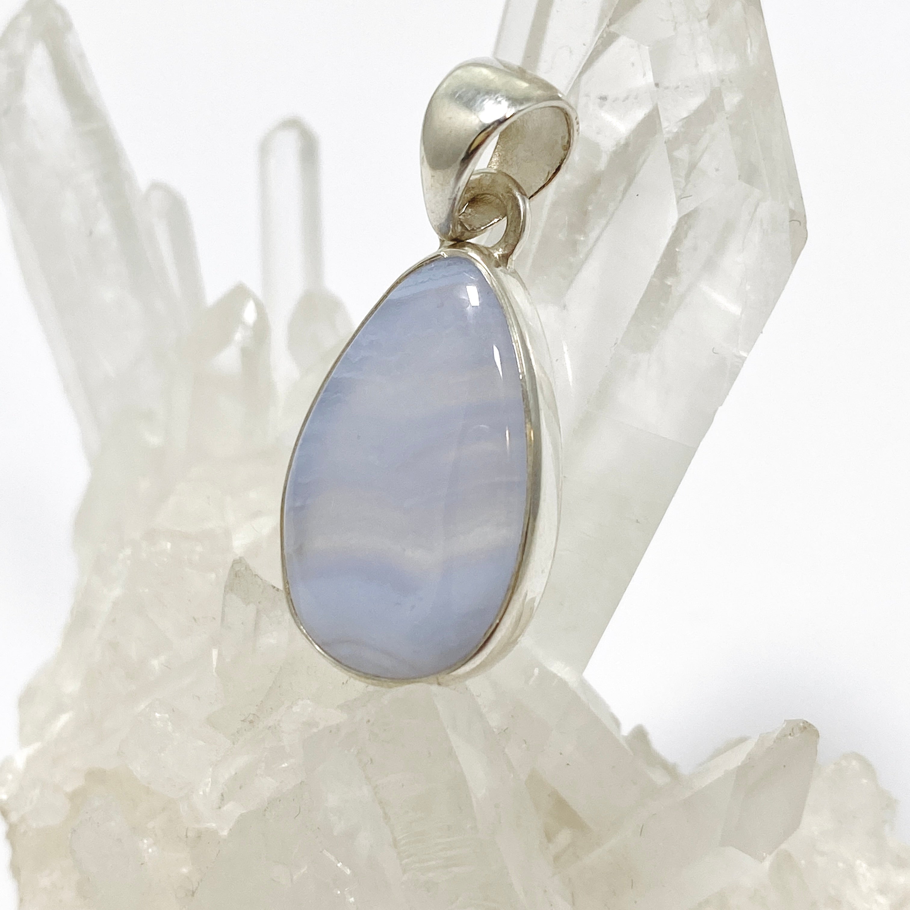 Blue Lace Agate Teardrop Cabochon Pendant KPGJ4827 - Natural Stone Jewelry for Women, Healing Crystal Necklace - Perfect for Meditation, Yoga & Spiritual Gifts