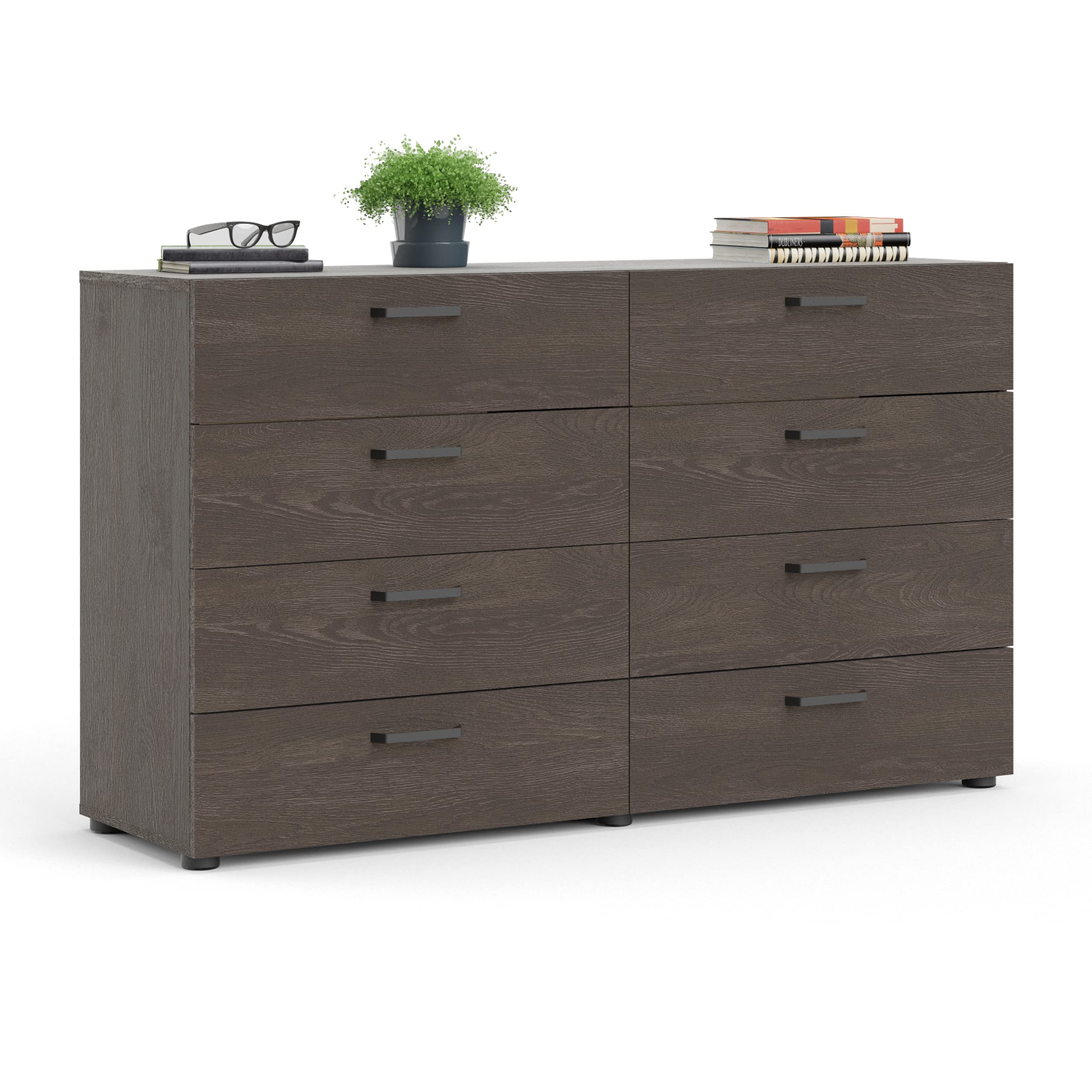 Tvilum 8-Drawer Double Dresser in Dark Chocolate - Modern Bedroom Storage Solution for Clothes, Linens & Accessories