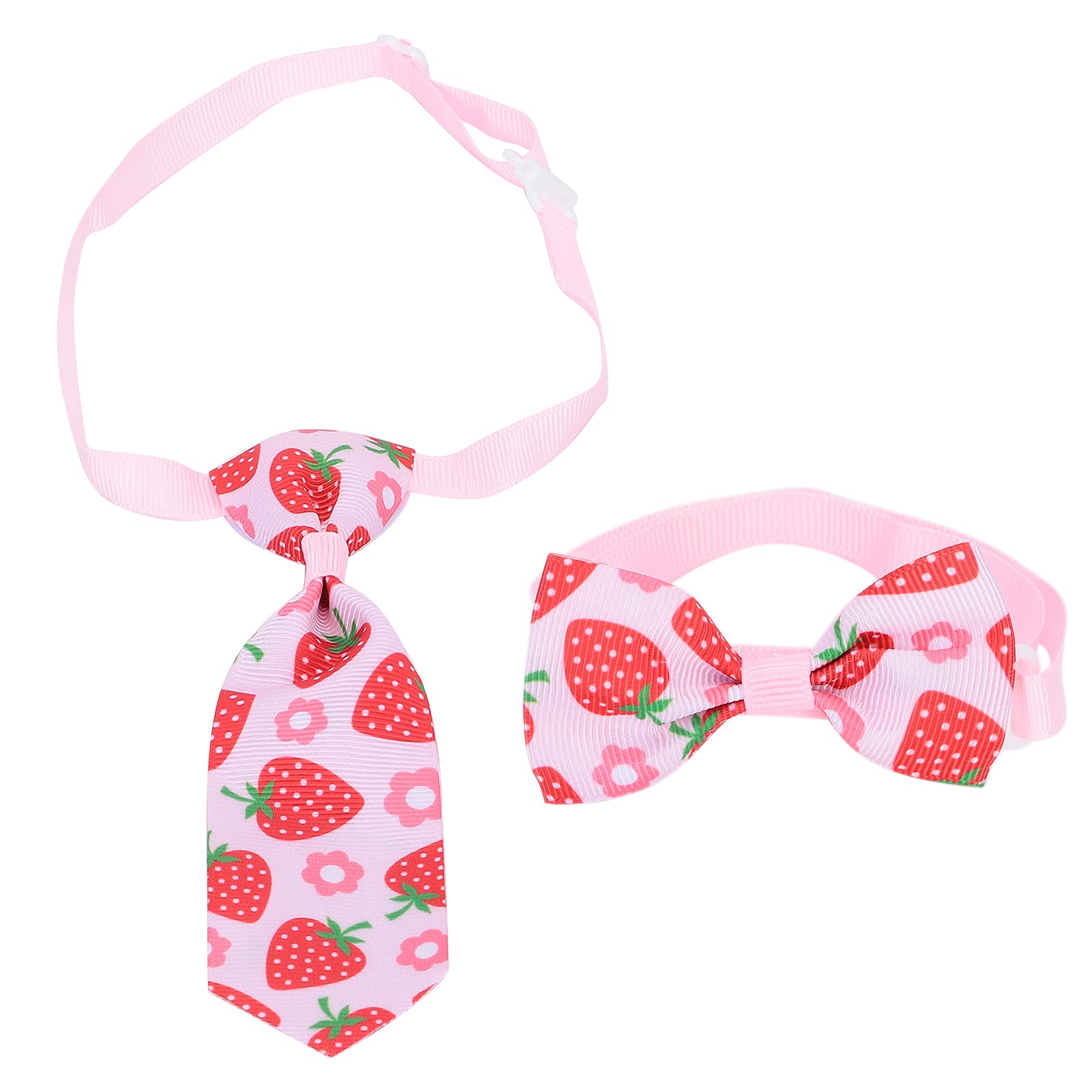 Adjustable Pet Bow Ties Set for Small Dogs & Cats - Strawberry Print & Patriotic Dog Neckties - Spring Assorted Mini Pet Accessories for Parties, Weddings & Photo Shoots