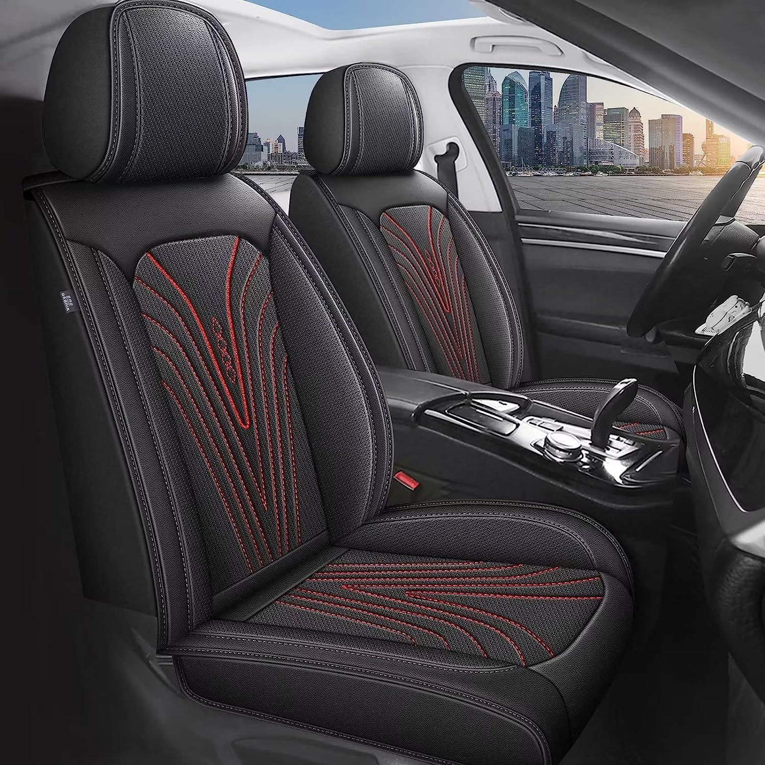 Premium 5-Seat Full Set Car Seat Covers - Breathable Faux Leather Universal Fit for Sedans, SUVs & Trucks (Black & Red) | Ultimate Protection & Style for Daily Commute, Road Trips & Family Adventures