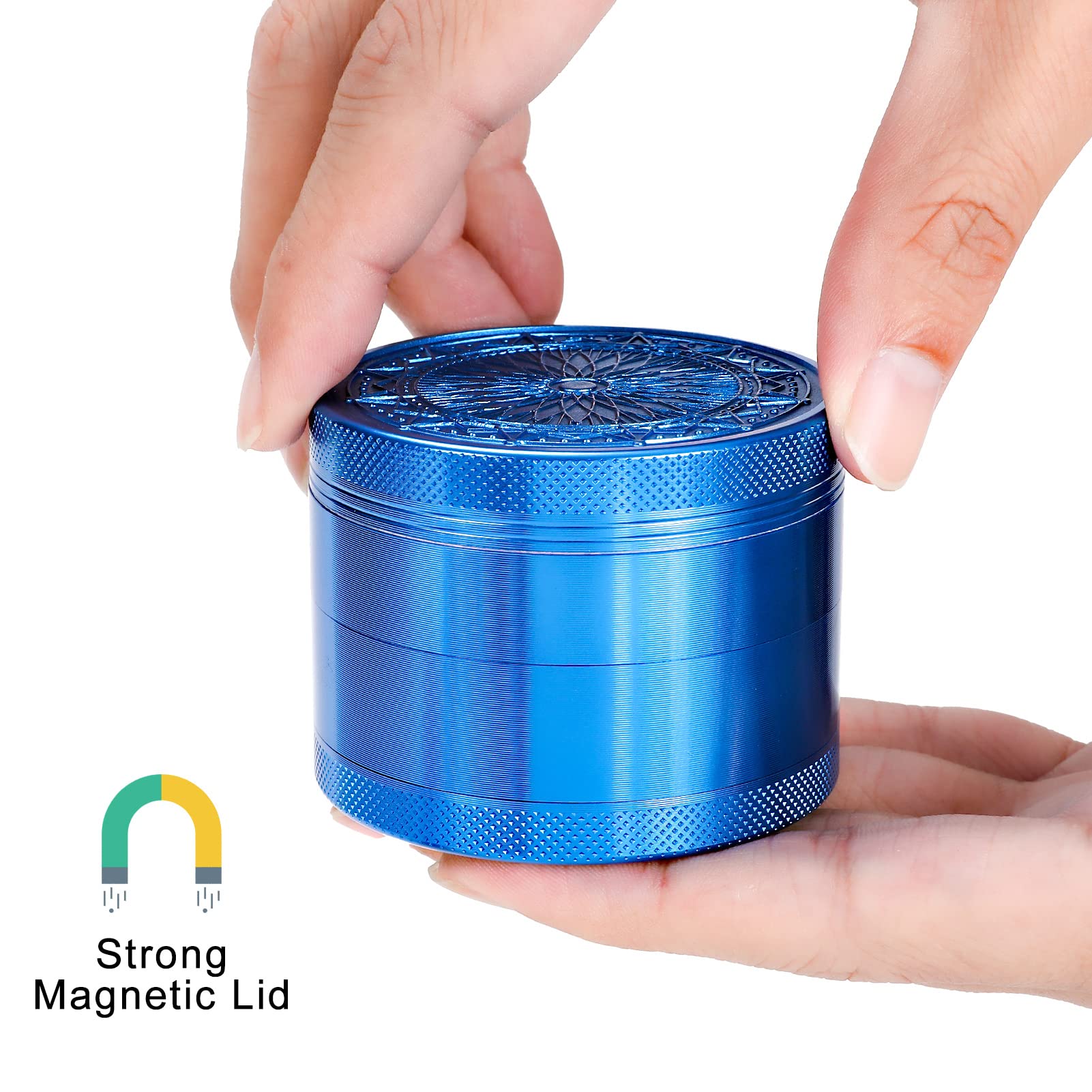 2.5 Inch Large Kitchen Grinder with Exquisite Pattern - Blue Spice Grinder for Herbs, Pepper, Salt | Perfect for Cooking, Baking & Seasoning Dishes