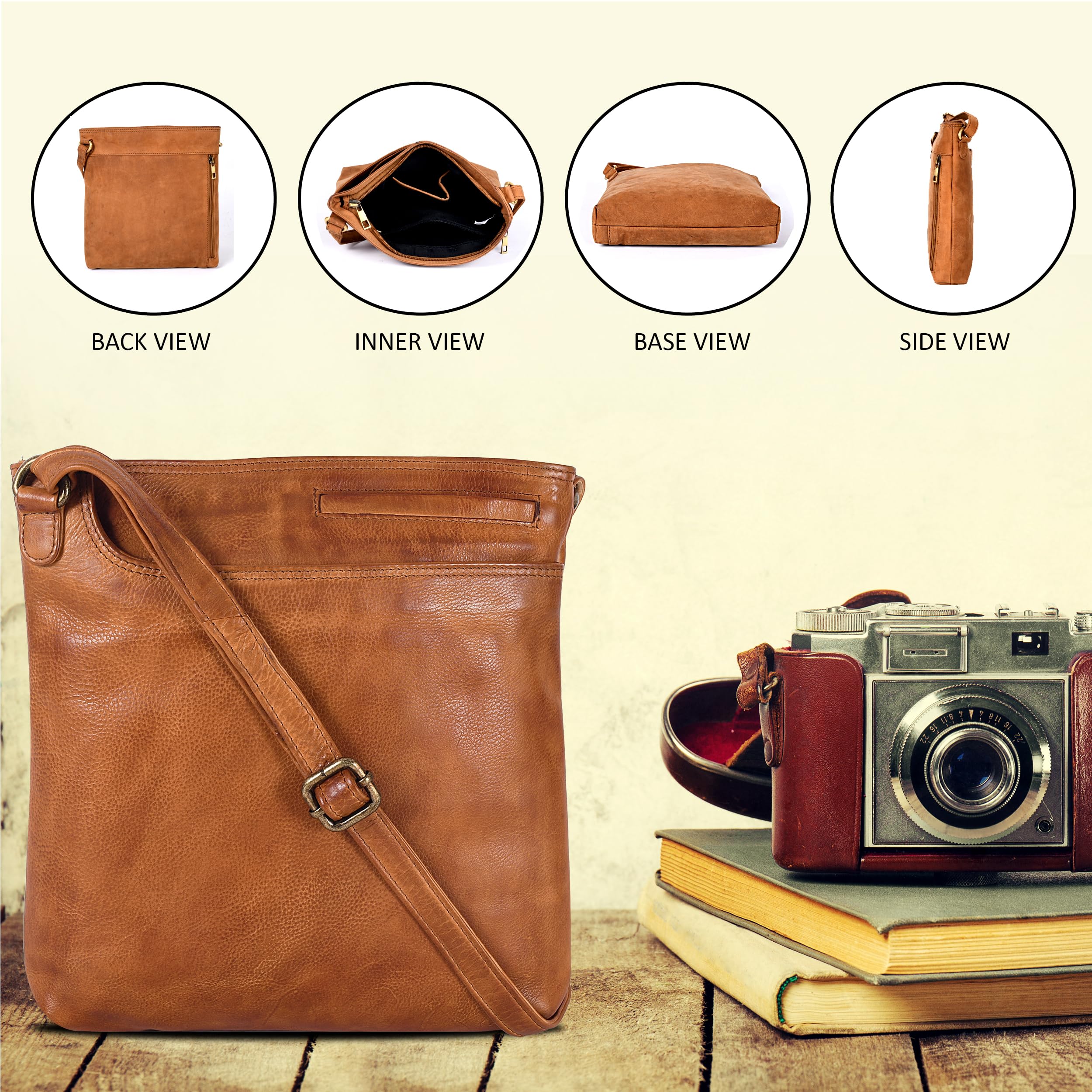 Ozora Genuine Leather Crossbody Bag for Men & Women - Multi-Pocket Sling Bag with Detachable Holster - Perfect for Travel, Work & Everyday Use