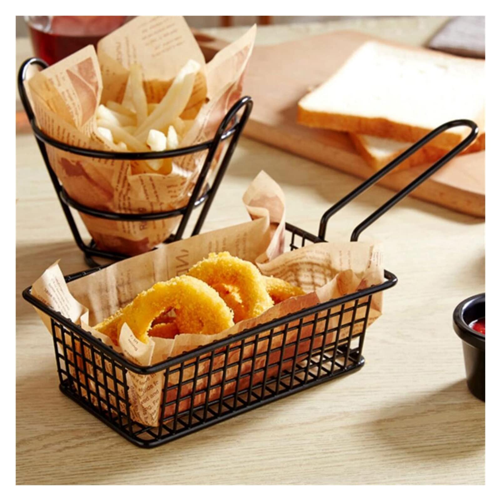 Stainless Steel French Fry Basket - TOMYEUS Potato Chips Fryer Mesh Strainer for Cooking, Snacks & Kitchen Tools (Color: Black) - Perfect for Restaurants, Food Trucks & Home Kitchens