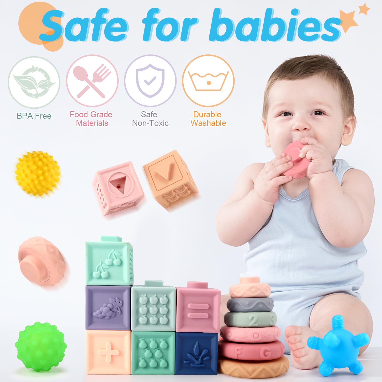 Montessori Baby Toys for 6-12 Months - Soft Sensory Stacking Blocks Set | Educational Infant Toys for 0-12 Months | Perfect Toddler Learning Gifts for 1-3 Year Olds | Great for Early Development & Playtime Activities