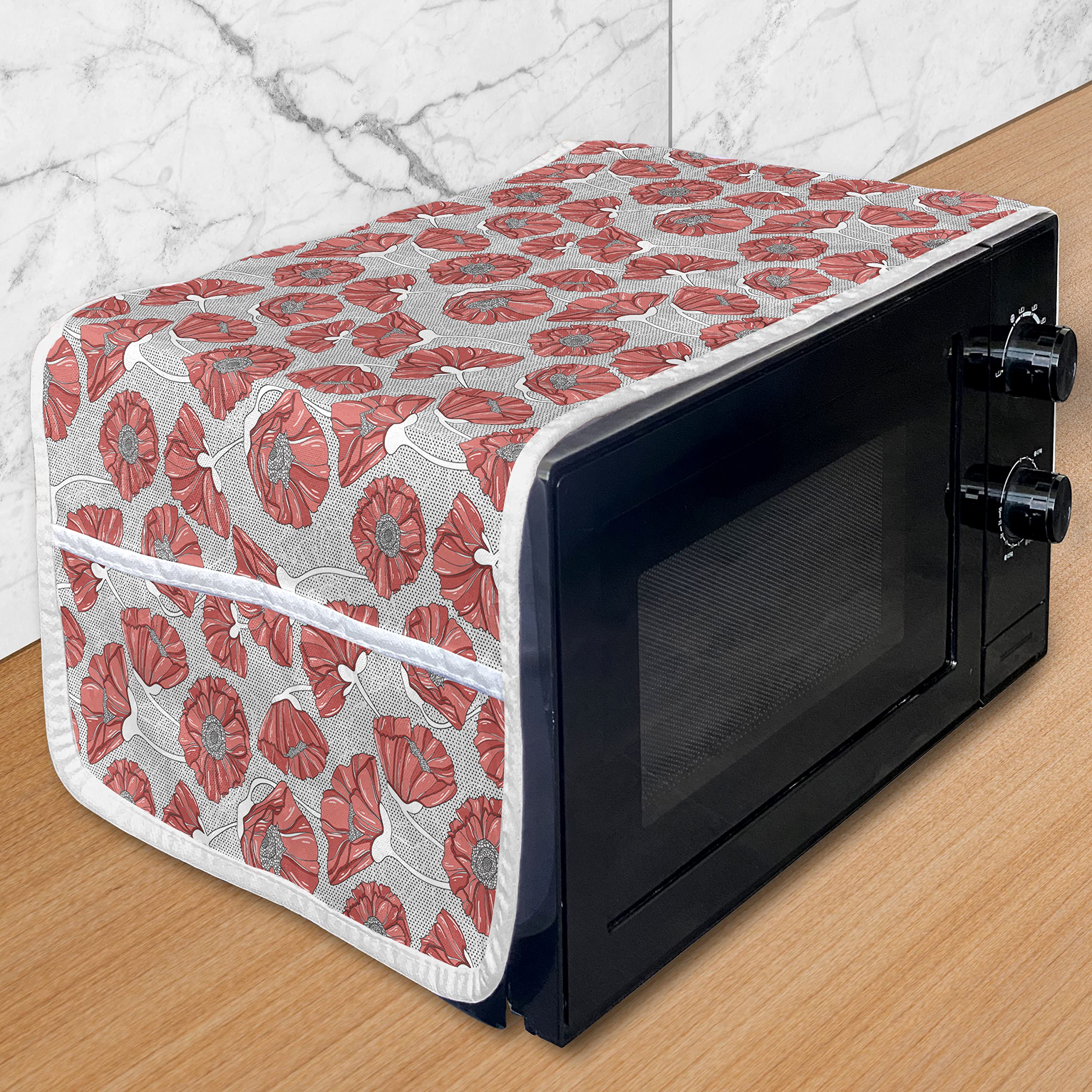 Ambesonne Floral Microwave Cover - Waterproof Kitchen Organizer with Pockets, 36