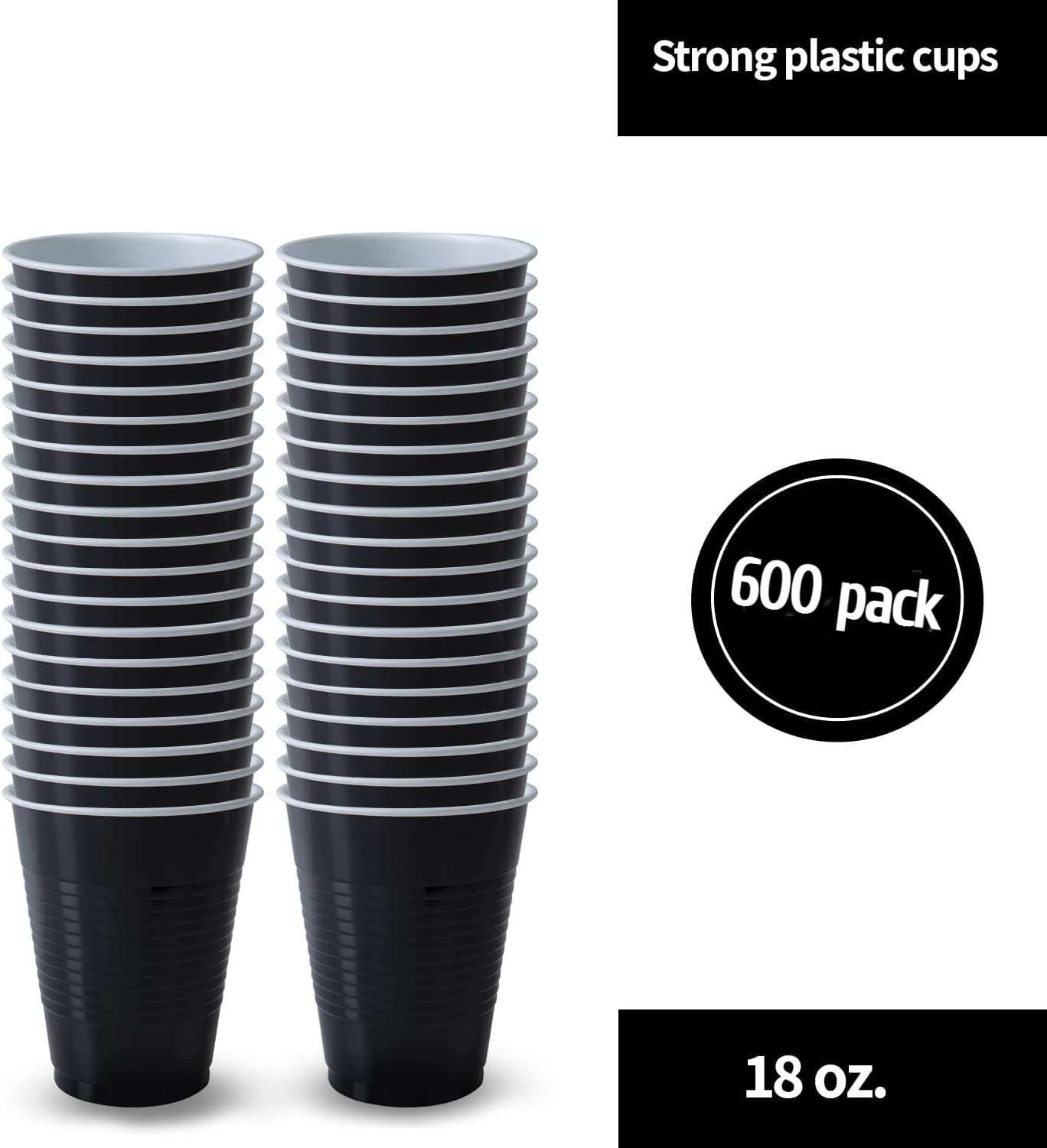 **Premium 18 Oz Black Plastic Cups - Heavy Duty Disposable Party Cups (600 Count) | Elegant & Durable for Weddings, BBQs, Office Events & Daily Use**