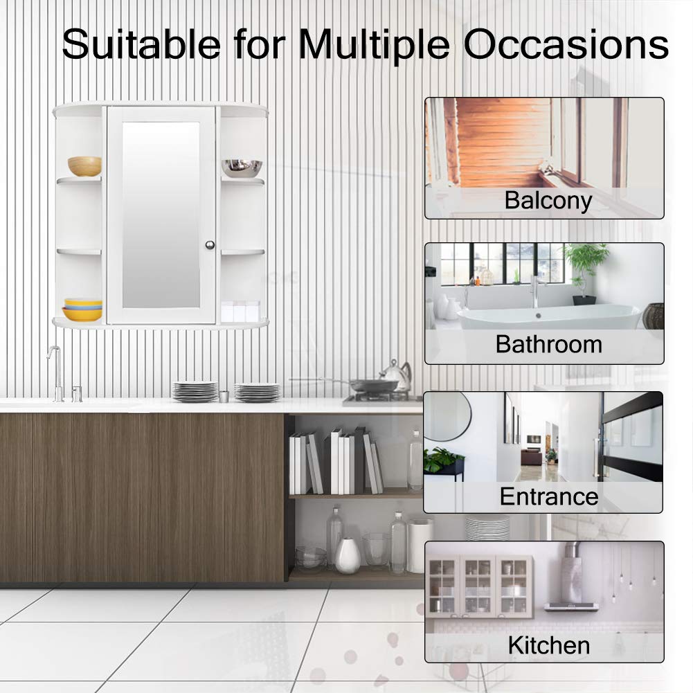 **Wall Mounted Bathroom Medicine Cabinet with Mirror - Adjustable Shelf, Single Door & 3 Open Compartments - Space Saving Storage for Toiletries, Cosmetics & Essentials**    *(Perfect for Small Bathrooms, Apartments & Vanities - Organize Makeup, Skincare & First Aid Supplies)*