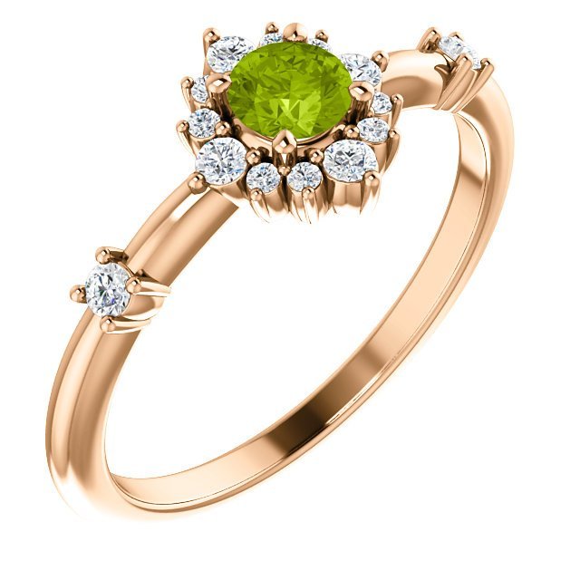 14KT Gold Peridot and Diamond Halo Ring - 0.30CT Peridot with 0.16CTW Diamond Accents - Elegant Engagement, Wedding, or Anniversary Jewelry Gift