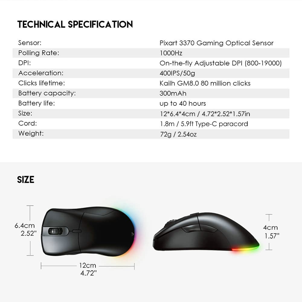 FANTECH Helios Go XD5 Wireless RGB Gaming Mouse - 19K DPI, 6 Programmable Buttons, 40H Battery Life, 72g Ultra-Lightweight - Ergonomic Esports Mouse for Small Hands | Perfect for FPS, MOBA & MMO Gaming | Black