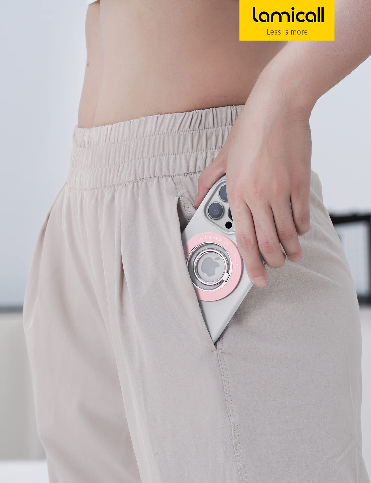 Lamicall Magnetic Phone Ring Holder for Magsafe - Wireless Charger Compatible Phone Grip Stand for iPhone & Android, Strong Magnet Phone Ring Stand for Magsafe Accessories (Pink) - Perfect for Hands-Free Viewing, Secure Grip & Wireless Charging