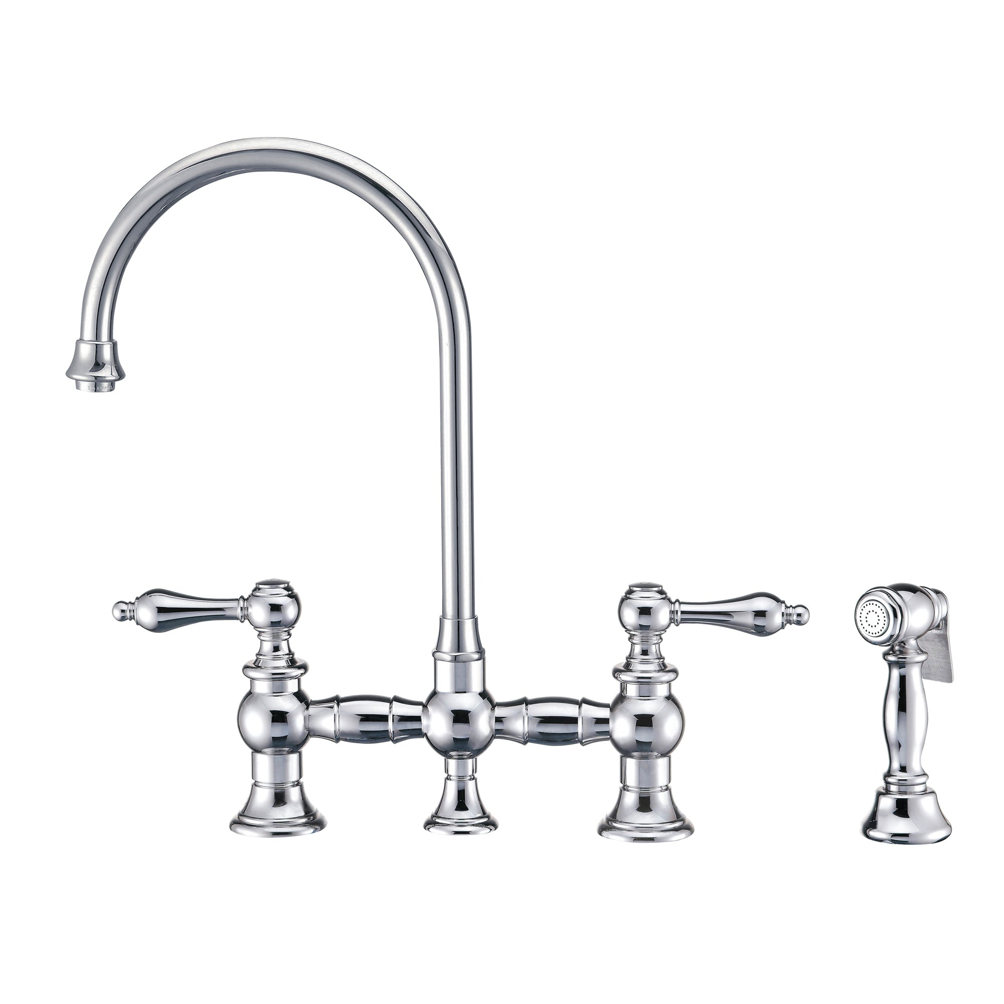 Long Gooseneck Bridge Faucet with Swivel Spout & Solid Brass Side Spray - Lever Handle Kitchen Sink Faucet for Modern Farmhouse & Commercial Use