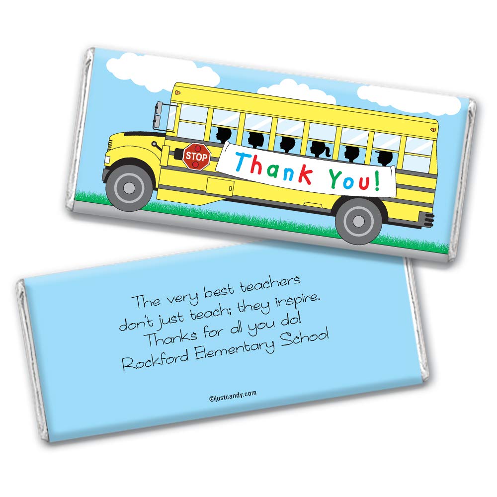 12 Pack Personalized Teacher Appreciation Chocolate Bars - Bulk Thank You Candy Gifts for Educators, School Staff, PTA (School Bus Design) - Perfect for End of Year Gifts, Classroom Rewards & Teacher Recognition Events