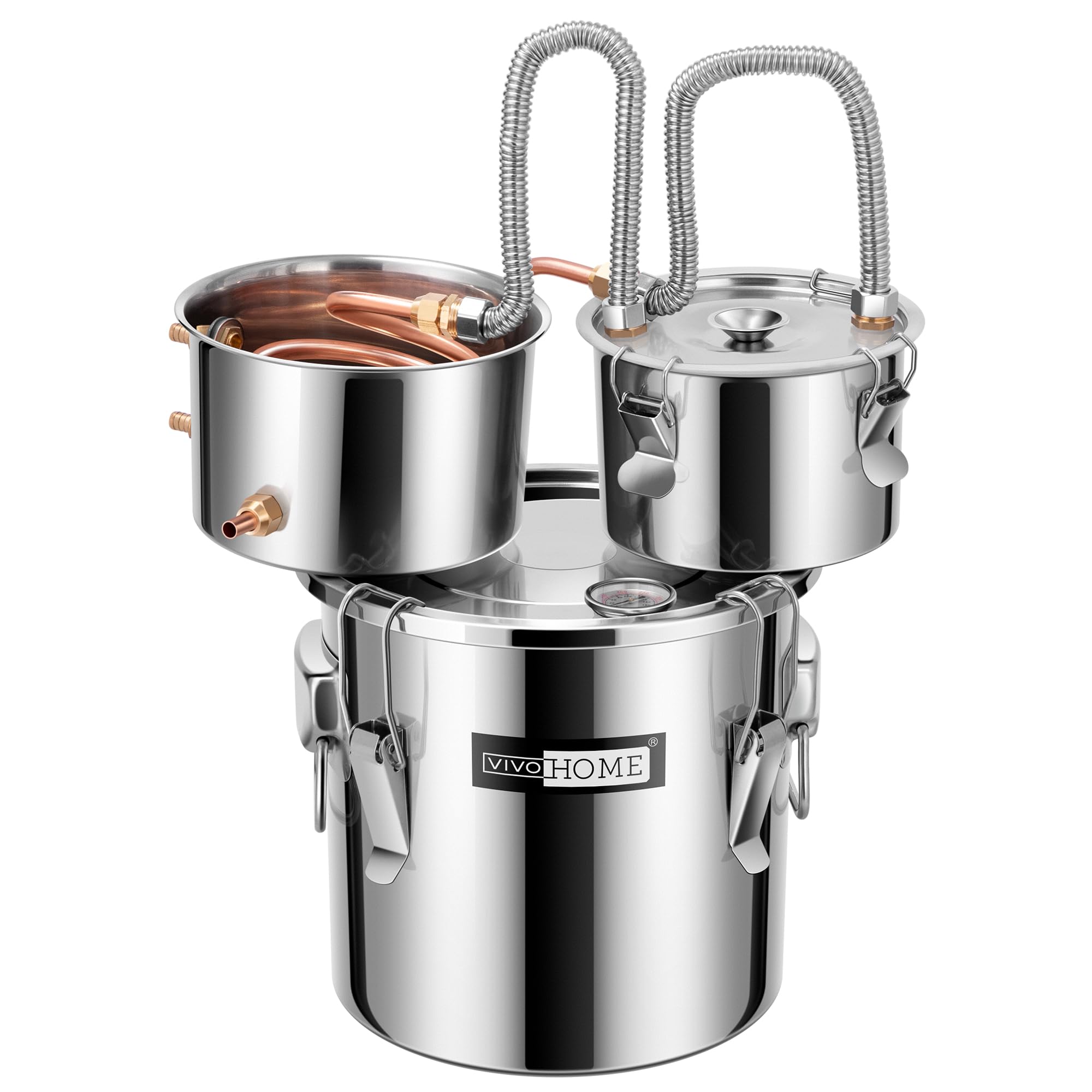 VIVOHOME 8 Gallon Alcohol Still Kit with 3 Stainless Steel Pots, Built-in Thermometer & Water Pump - Perfect for Home Brewing Whiskey, Wine, Brandy, Bourbon & Essential Oils | DIY Distilling for Beginners & Enthusiasts | Great for Home Bars, Craft Brewing & Aromatherapy