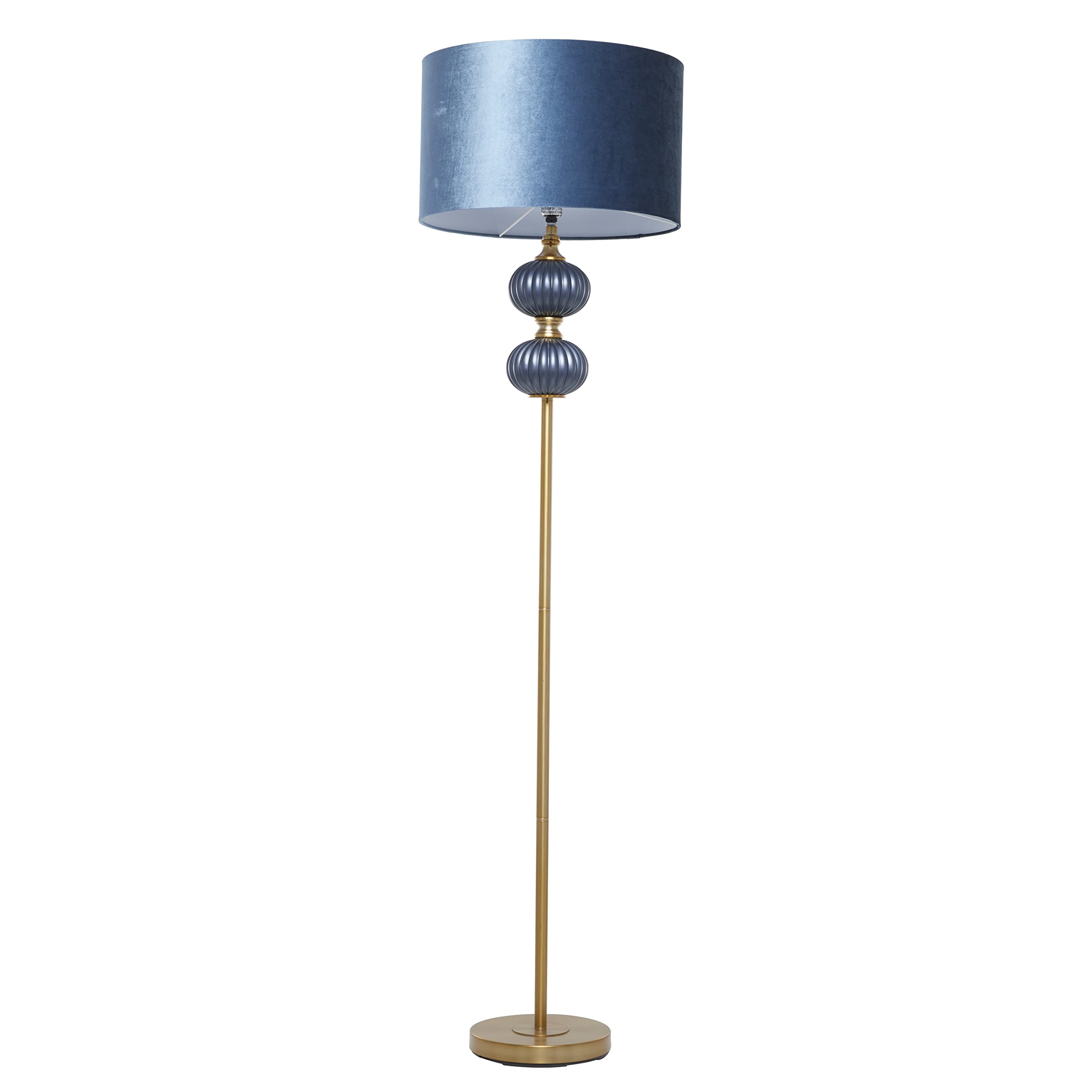 Deco 79 Modern Blue Fabric Floor Lamp with Ribbed Design, Velvet Shade & Gold Accents - 69