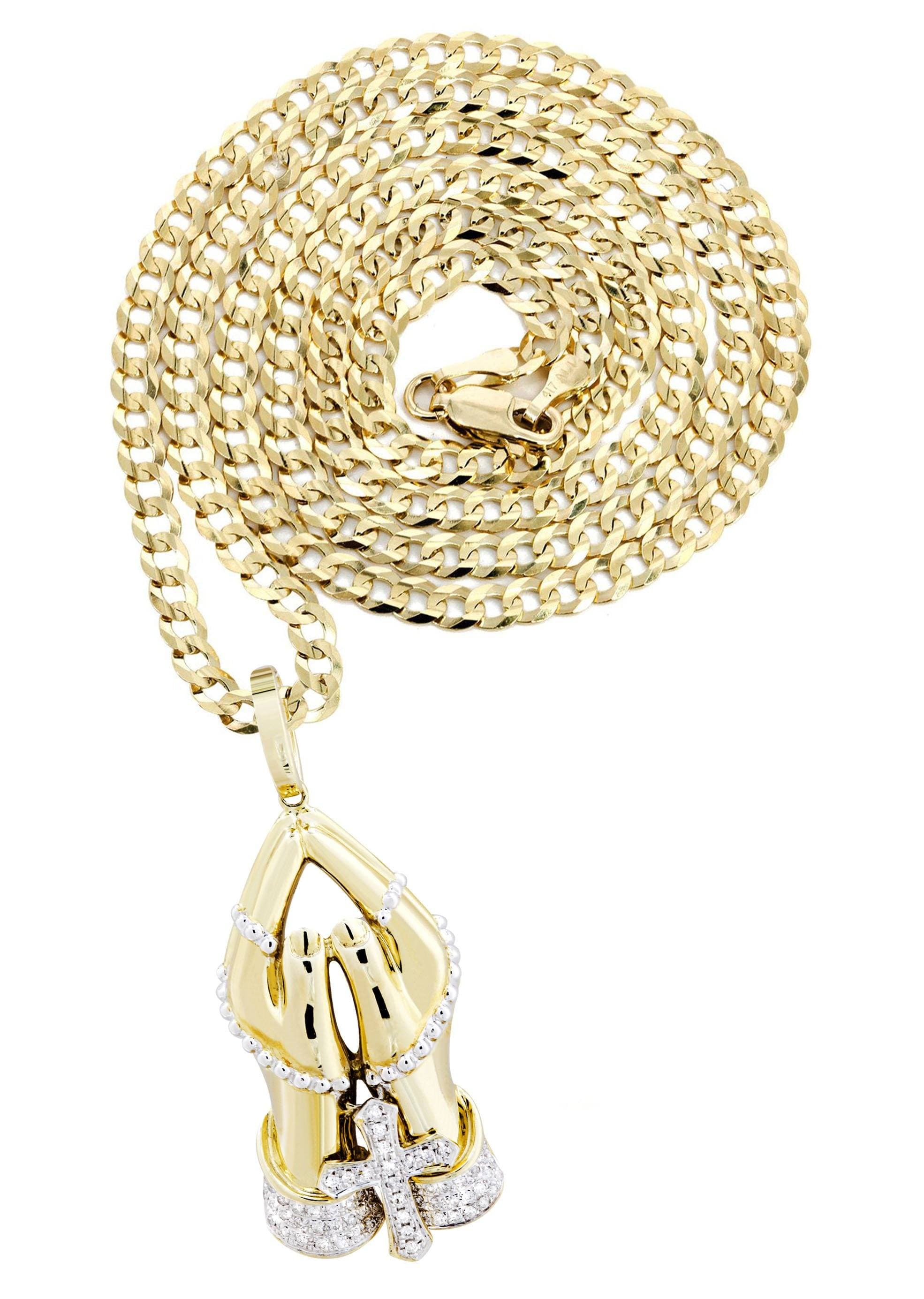 10K Yellow Gold Praying Hands Diamond Necklace - 0.46 Carats | Elegant Religious Jewelry for Women | Perfect for Church, Weddings & Special Occasions