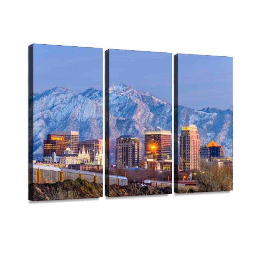 Blaverr 3-Panel Modern Canvas Wall Art - Salt Lake City Downtown Skyline Prints for Home Decor, Living Room & Bedroom Decoration - Ready to Hang (Perfect for Housewarming Gifts & Apartment Styling)